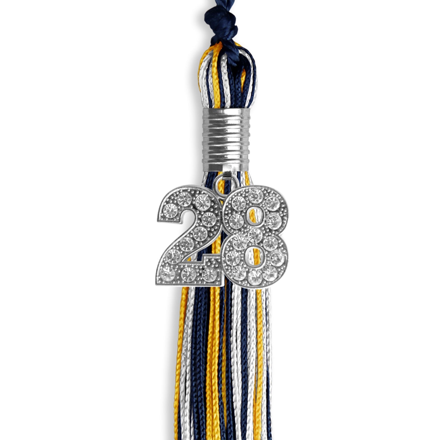 Navy Blue/Gold/White Mixed Color Graduation Tassel with Silver Date Drop - Endea Graduation