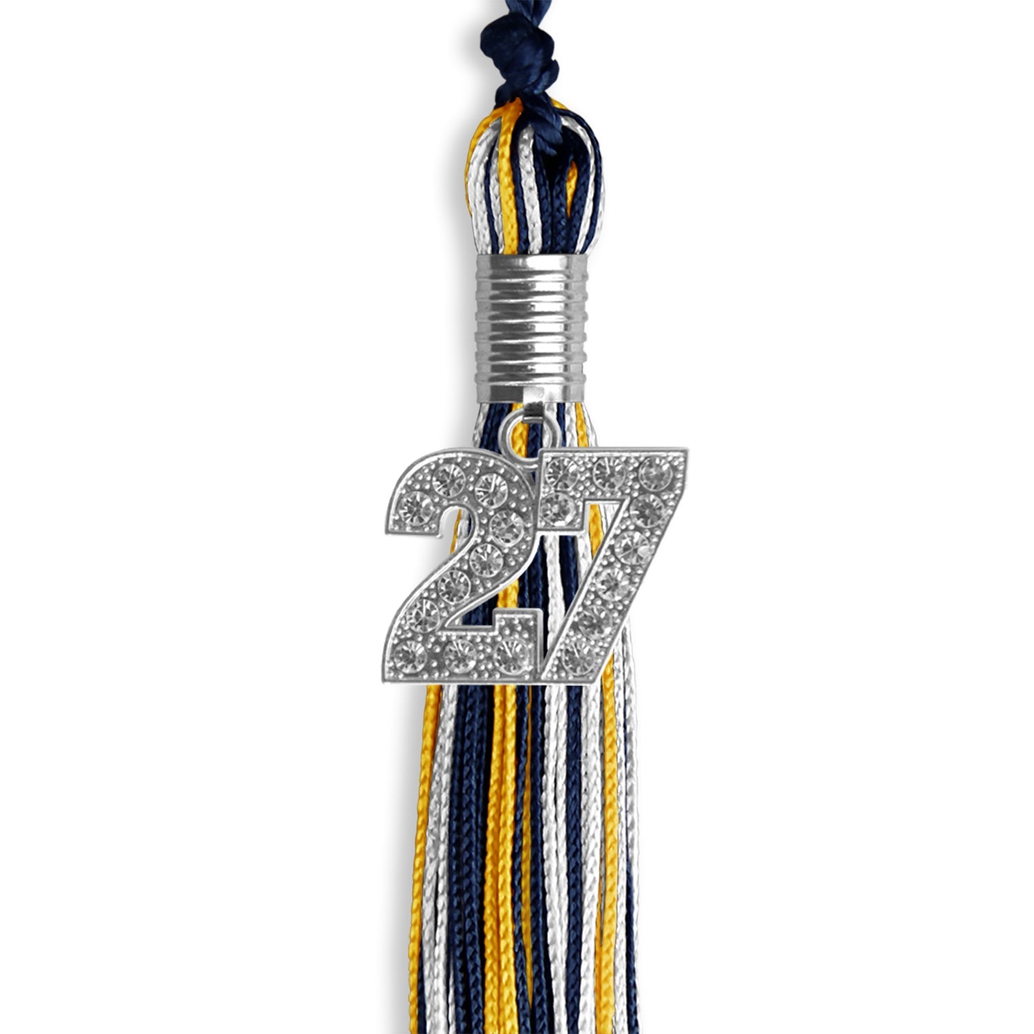 Navy Blue/Gold/White Mixed Color Graduation Tassel with Silver Date Drop - Endea Graduation