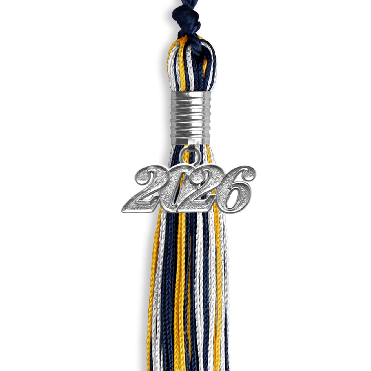 Navy Blue/Gold/White Mixed Color Graduation Tassel with Silver Date Drop - Endea Graduation