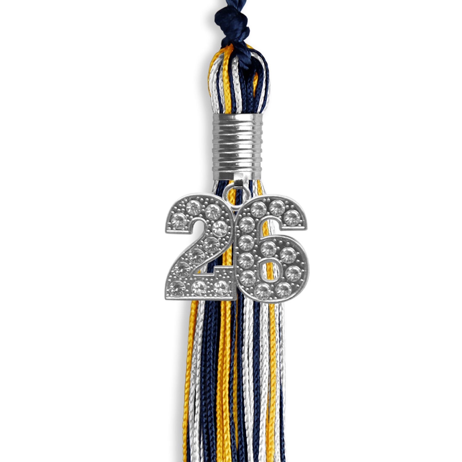 Navy Blue/Gold/White Mixed Color Graduation Tassel with Silver Date Drop - Endea Graduation