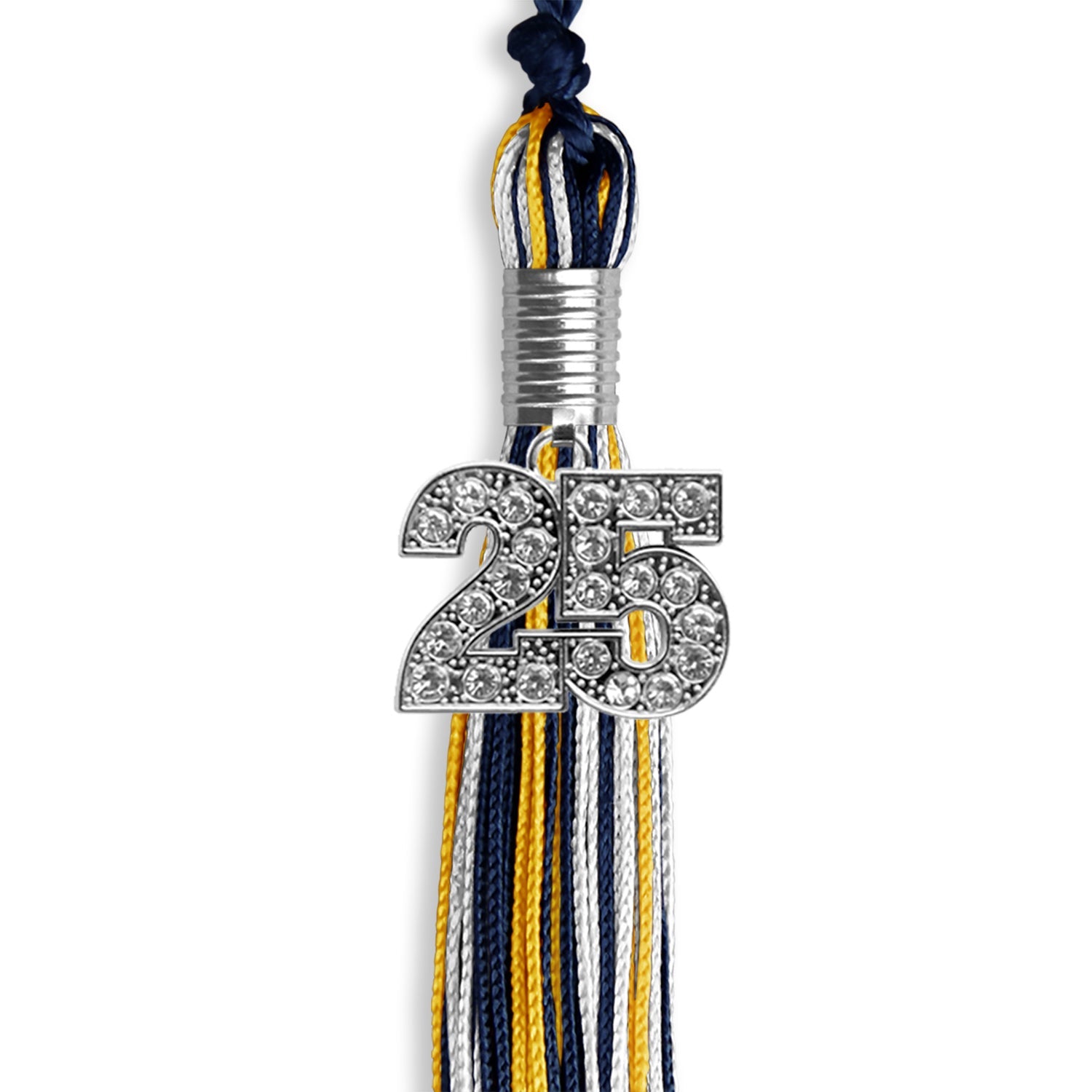 Navy Blue/Gold/White Mixed Color Graduation Tassel with Silver Date Drop - Endea Graduation