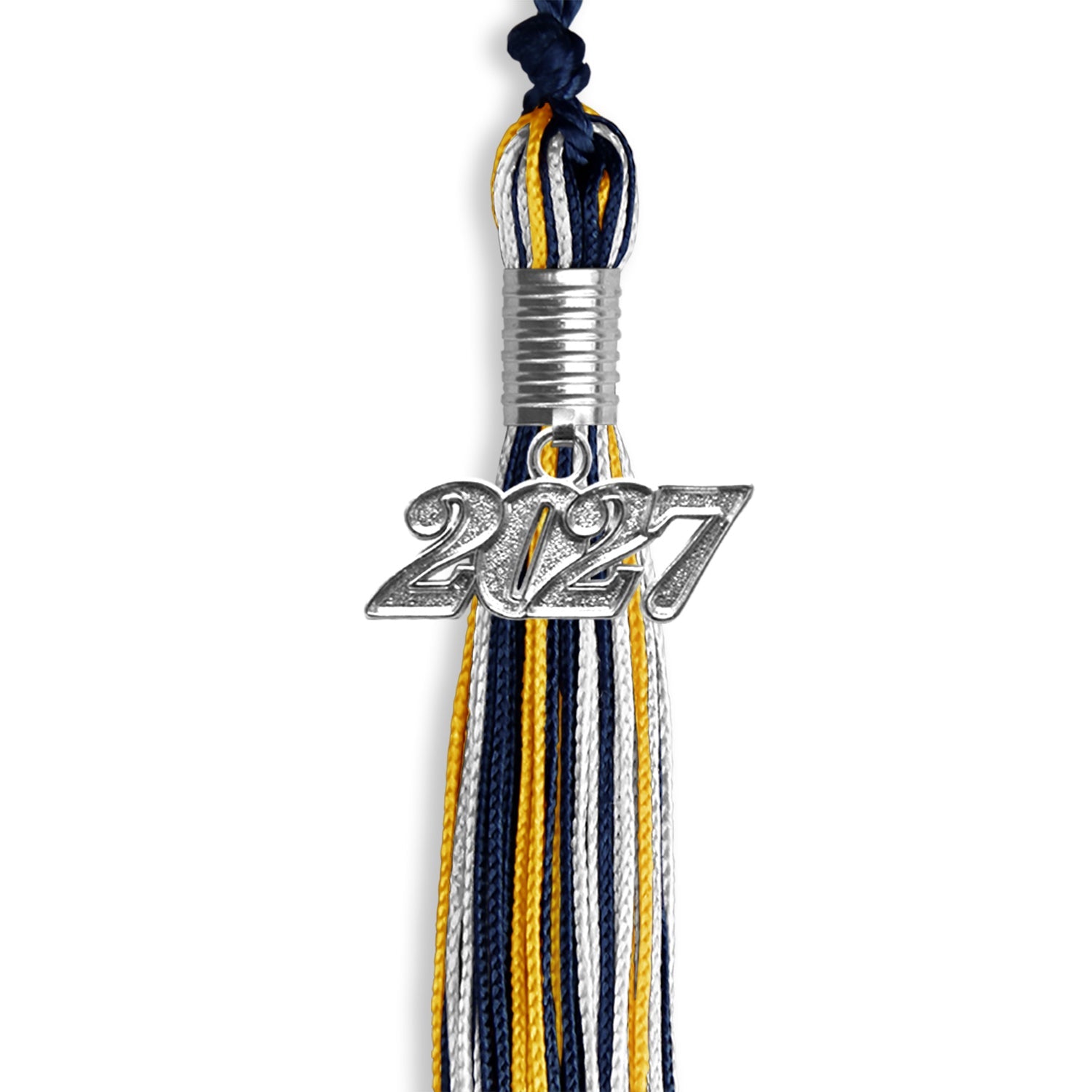 Navy Blue/Gold/White Mixed Color Graduation Tassel with Silver Date Drop - Endea Graduation