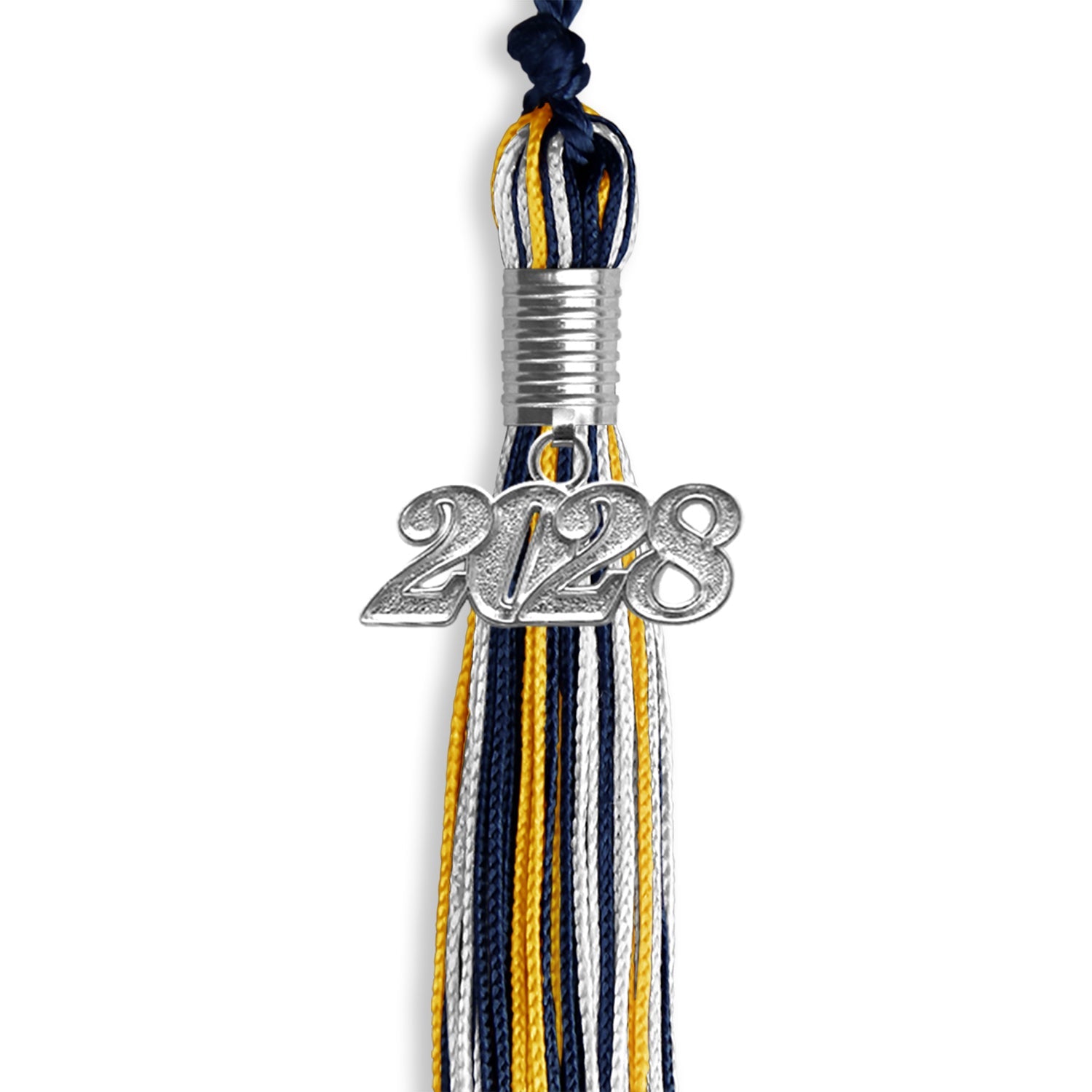 Navy Blue/Gold/White Mixed Color Graduation Tassel with Silver Date Drop - Endea Graduation