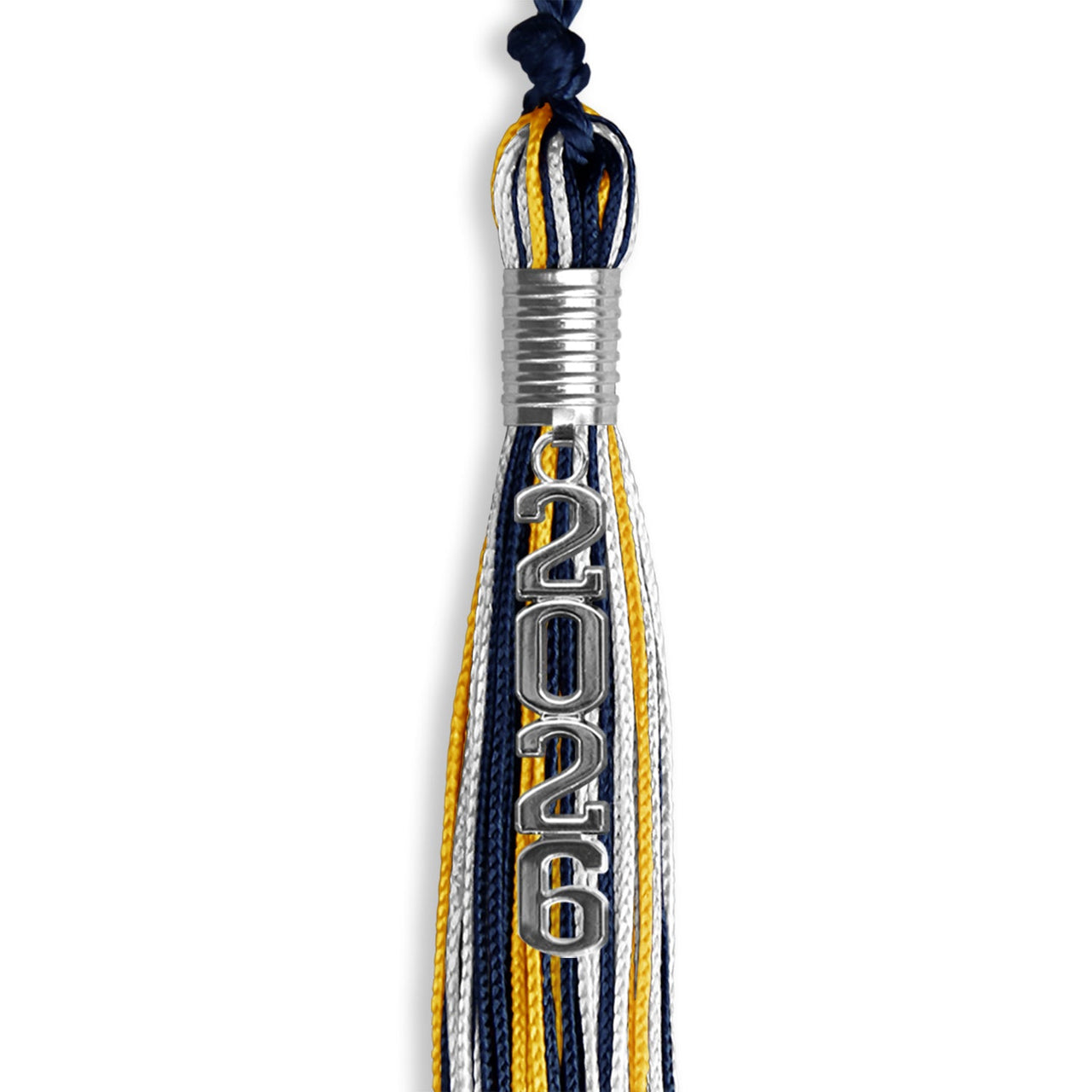 Navy Blue/Gold/White Mixed Color Graduation Tassel with Silver Stacked Date Drop - Endea Graduation