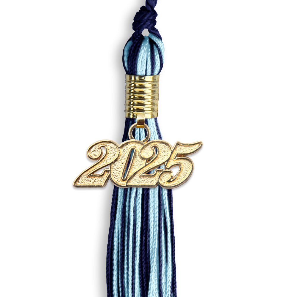 Navy Blue/Light Blue Mixed Color Graduation Tassel with Gold Date Drop - Endea Graduation