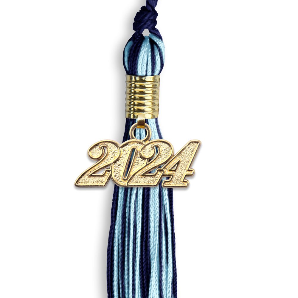 Navy Blue/Light Blue Mixed Color Graduation Tassel with Gold Date Drop - Endea Graduation