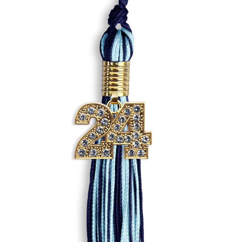 Navy Blue/Light Blue Mixed Color Graduation Tassel with Gold Date Drop - Endea Graduation