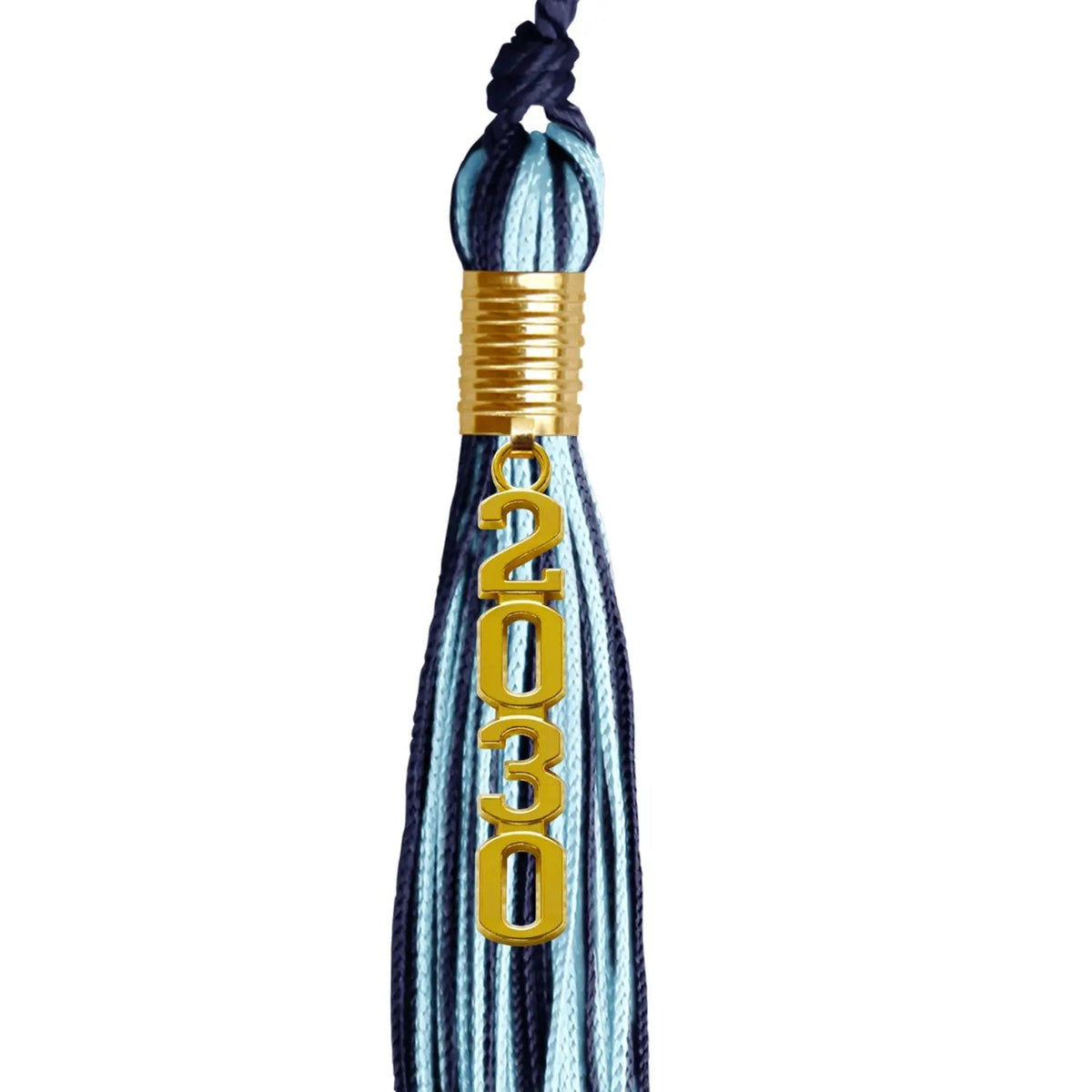 Navy Blue/Light Blue Mixed Color Graduation Tassel with Gold Stacked Date Drop - Endea Graduation