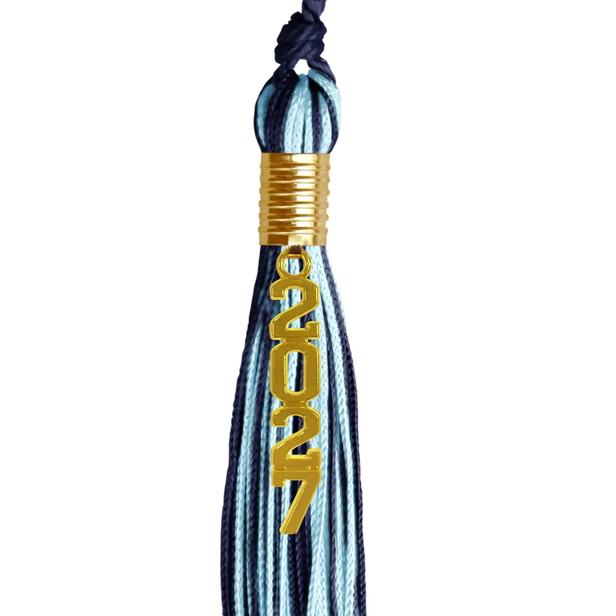 Navy Blue/Light Blue Mixed Color Graduation Tassel with Gold Stacked Date Drop - Endea Graduation