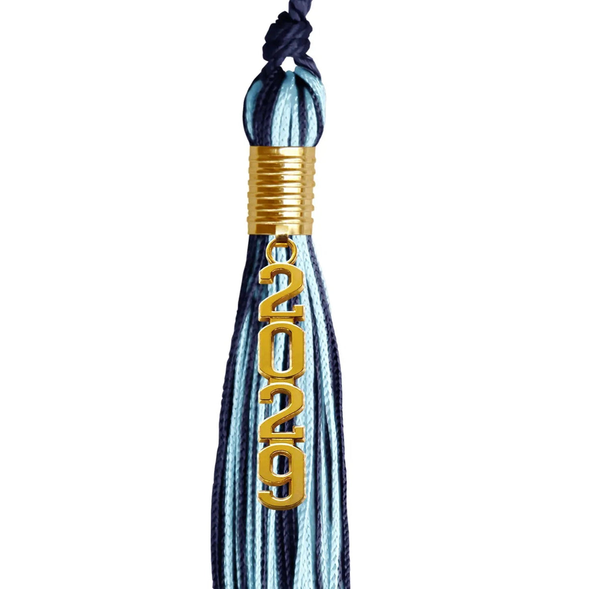 Navy Blue/Light Blue Mixed Color Graduation Tassel with Gold Stacked Date Drop - Endea Graduation