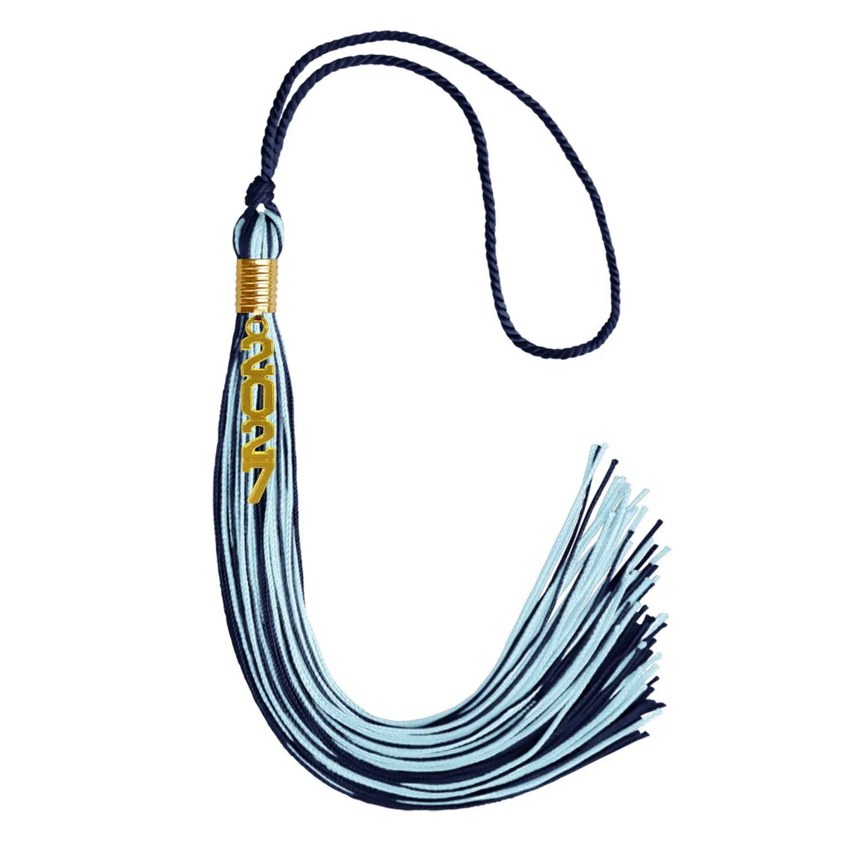 Navy Blue/Light Blue Mixed Color Graduation Tassel with Gold Stacked Date Drop - Endea Graduation