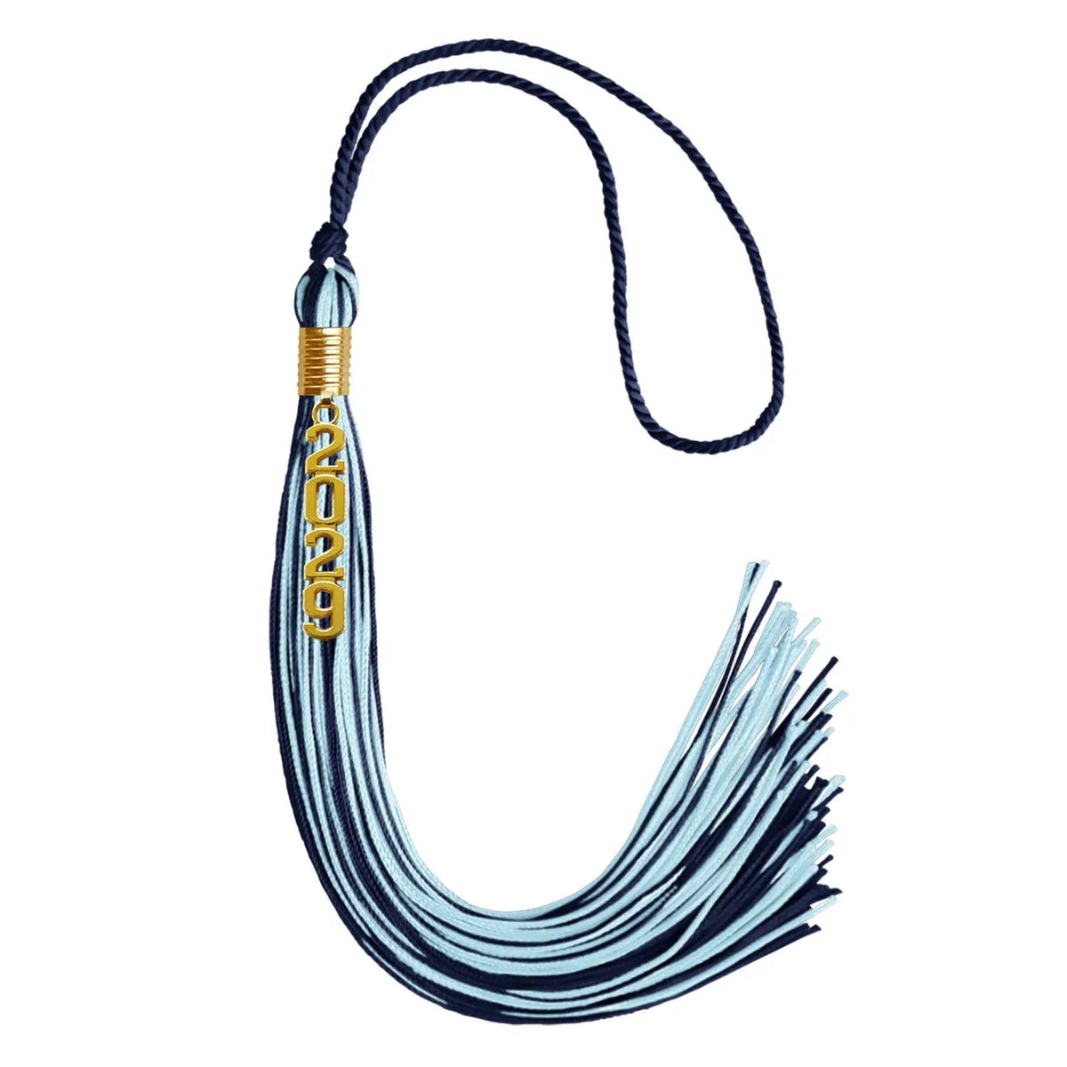 Navy Blue/Light Blue Mixed Color Graduation Tassel with Gold Stacked Date Drop - Endea Graduation