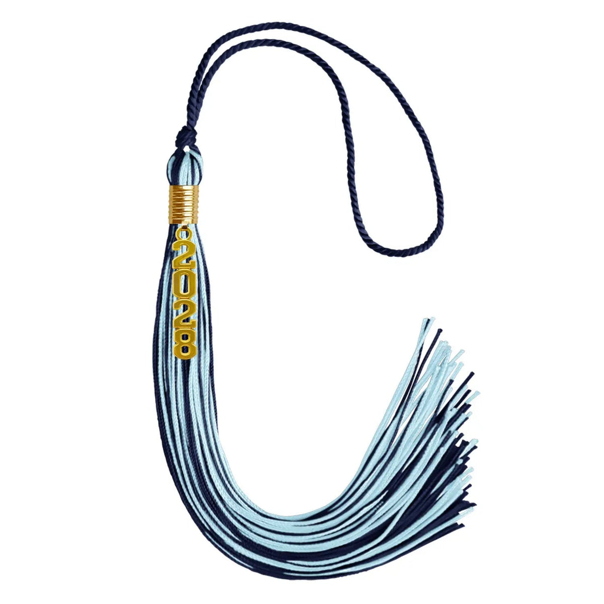 Navy Blue/Light Blue Mixed Color Graduation Tassel with Gold Stacked Date Drop - Endea Graduation