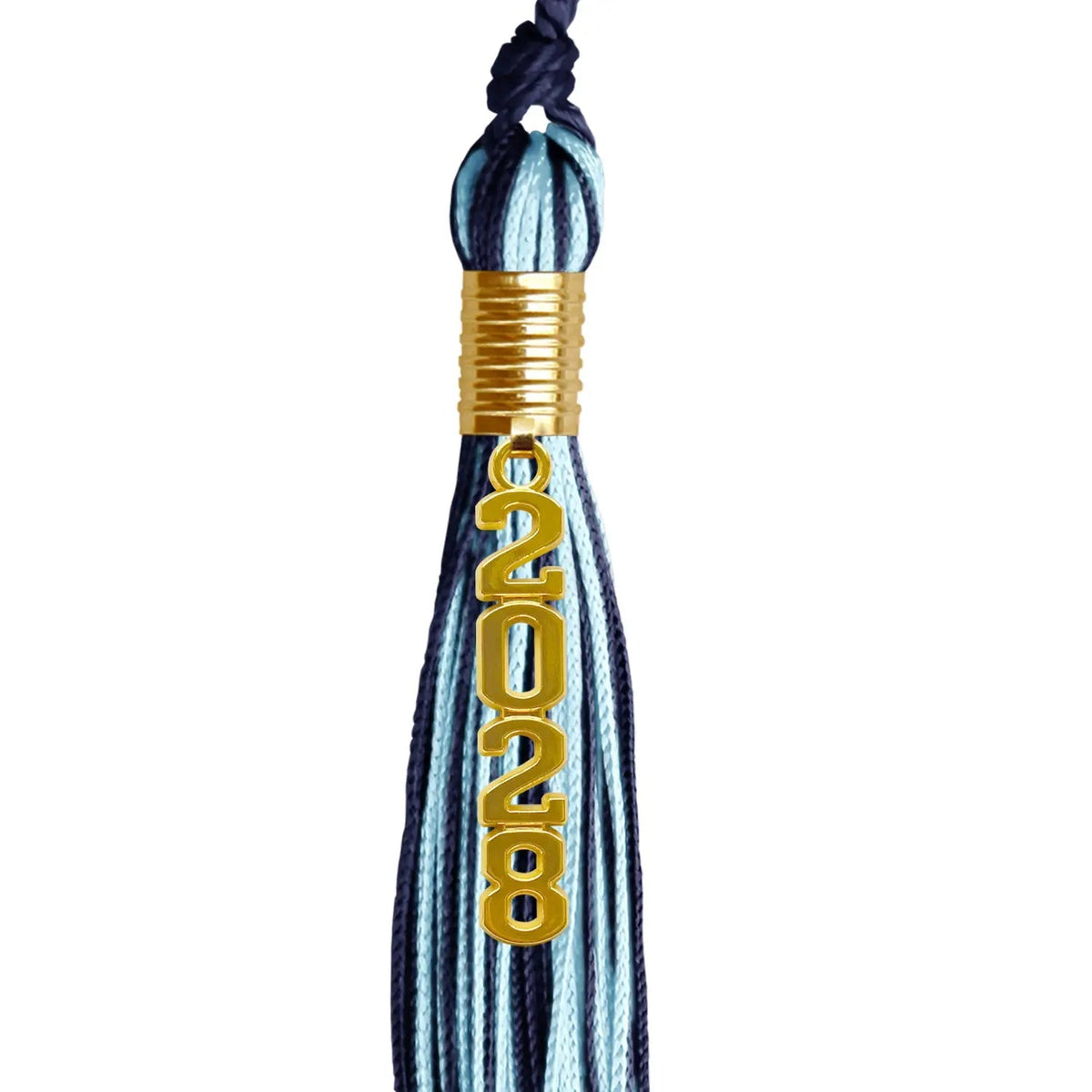 Navy Blue/Light Blue Mixed Color Graduation Tassel with Gold Stacked Date Drop - Endea Graduation