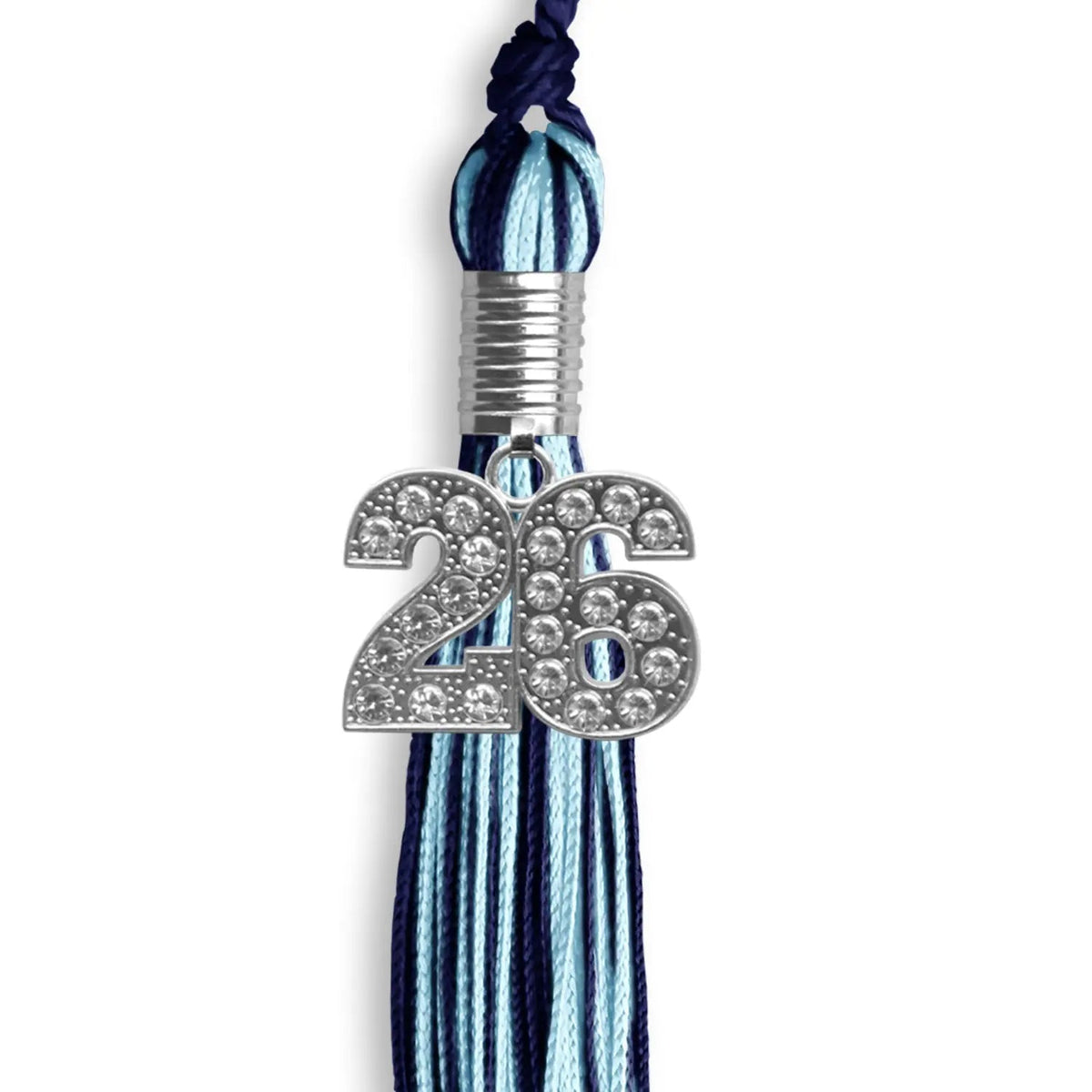 Navy Blue/Light Blue Mixed Color Graduation Tassel with Silver Bling Charm - Endea Graduation