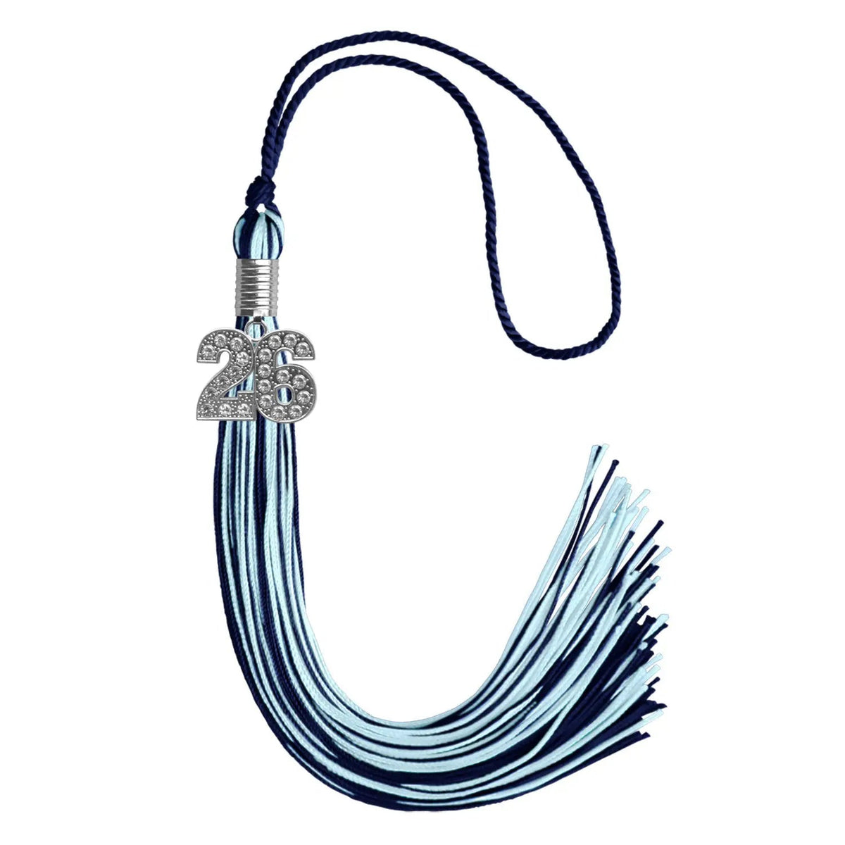 Navy Blue/Light Blue Mixed Color Graduation Tassel with Silver Bling Charm - Endea Graduation