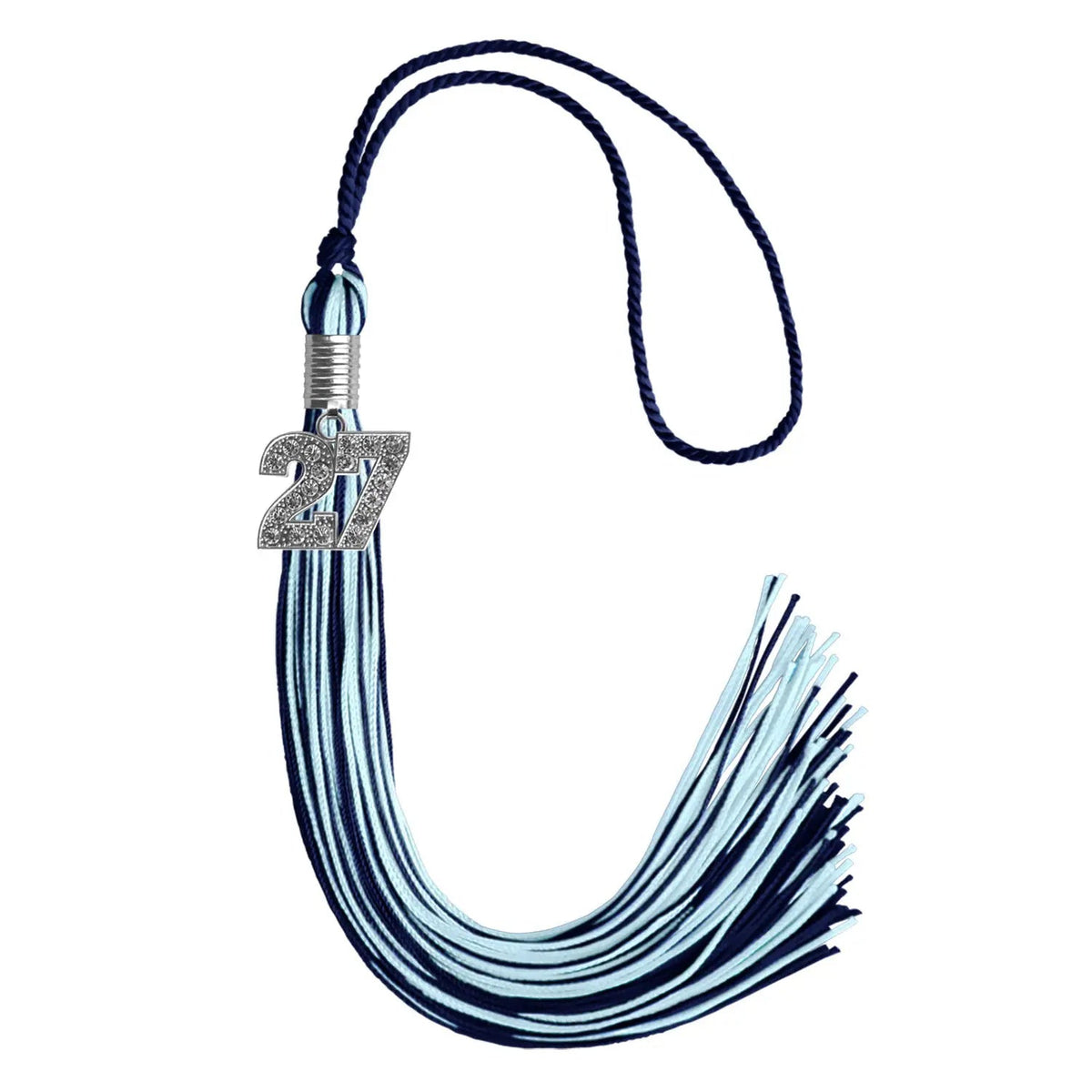 Navy Blue/Light Blue Mixed Color Graduation Tassel with Silver Bling Charm - Endea Graduation