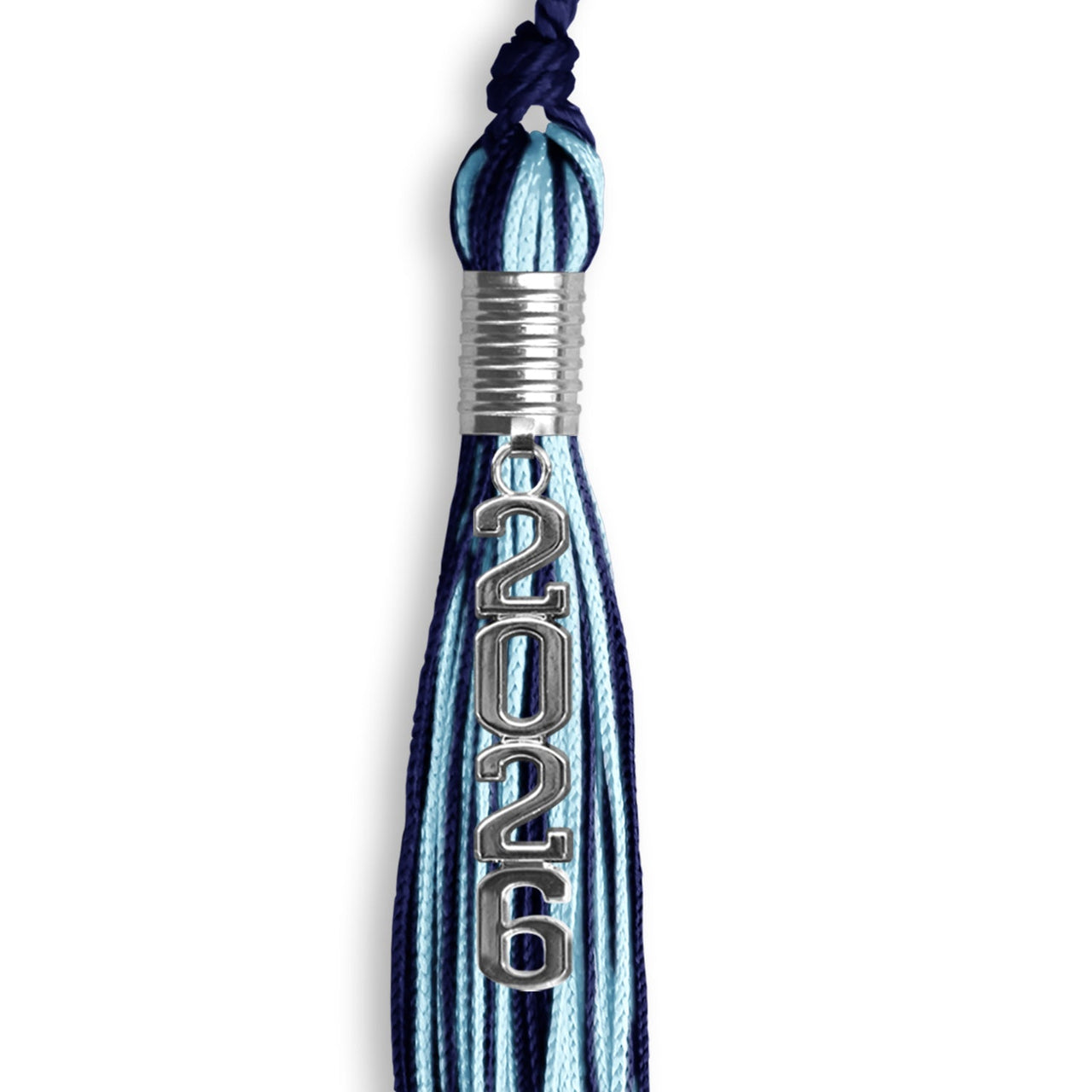 Navy Blue/Light Blue Mixed Color Graduation Tassel with Stacked Silver Date Drop - Endea Graduation