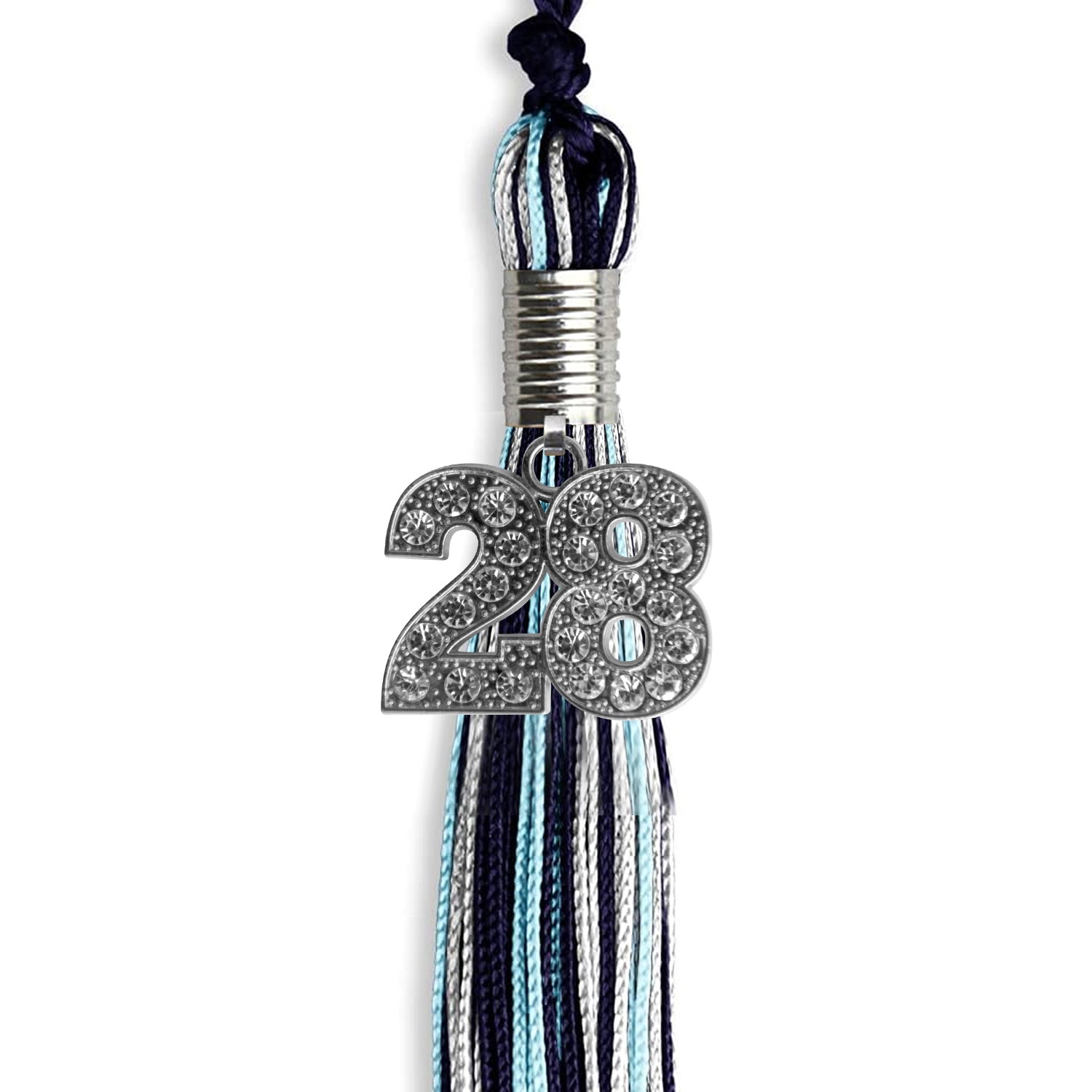 Navy Blue/Light Blue/Silver Mixed Color Graduation Tassel with Silver Date Drop - Endea Graduation