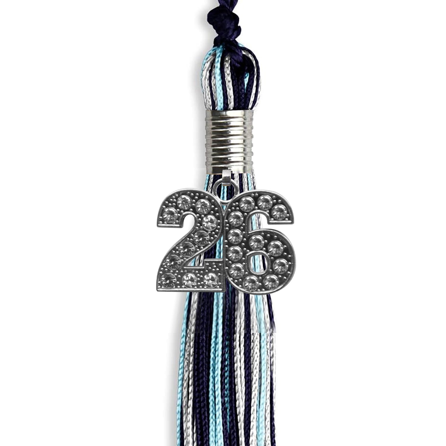 Navy Blue/Light Blue/Silver Mixed Color Graduation Tassel with Silver Date Drop - Endea Graduation