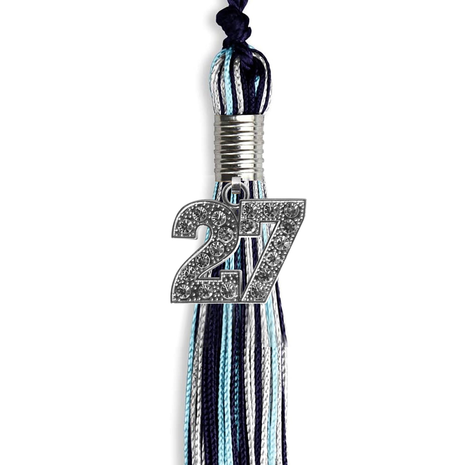 Navy Blue/Light Blue/Silver Mixed Color Graduation Tassel with Silver Date Drop - Endea Graduation