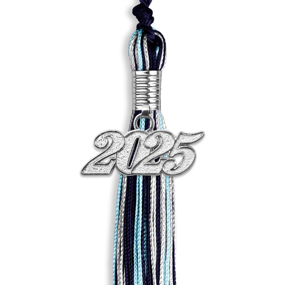 Navy Blue/Light Blue/Silver Mixed Color Graduation Tassel with Silver Date Drop - Endea Graduation