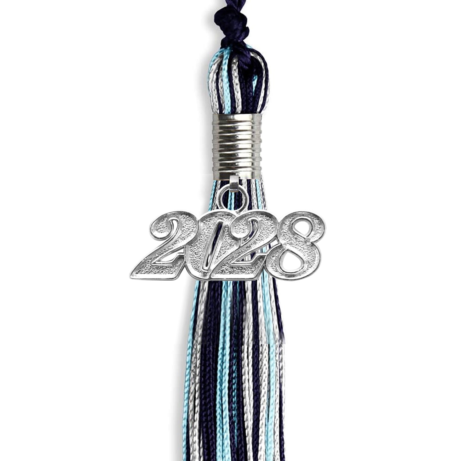 Navy Blue/Light Blue/Silver Mixed Color Graduation Tassel with Silver Date Drop - Endea Graduation