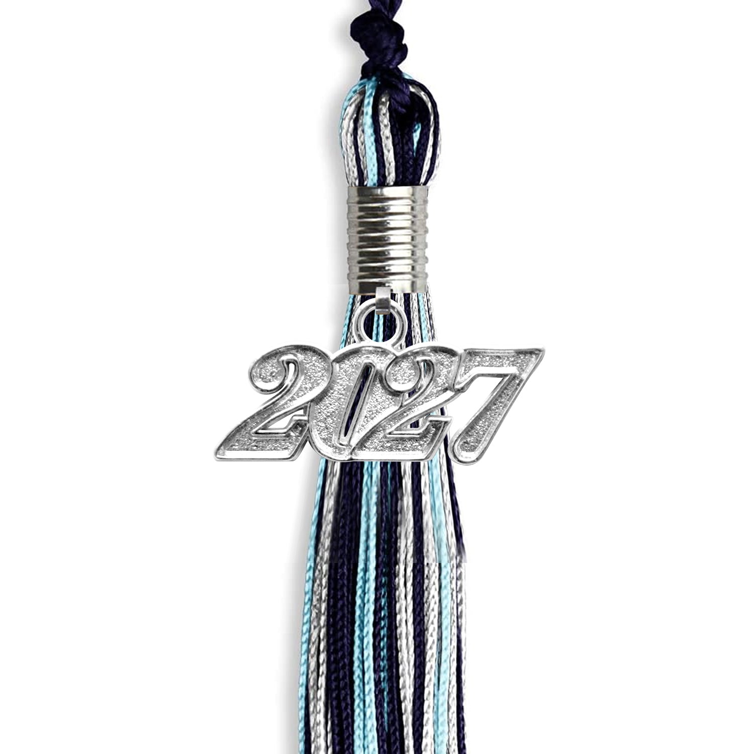 Navy Blue/Light Blue/Silver Mixed Color Graduation Tassel with Silver Date Drop - Endea Graduation