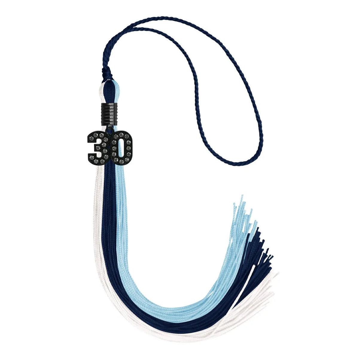 Navy Blue/Light Blue/White Graduation Tassel with Black Bling Charm - Endea Graduation