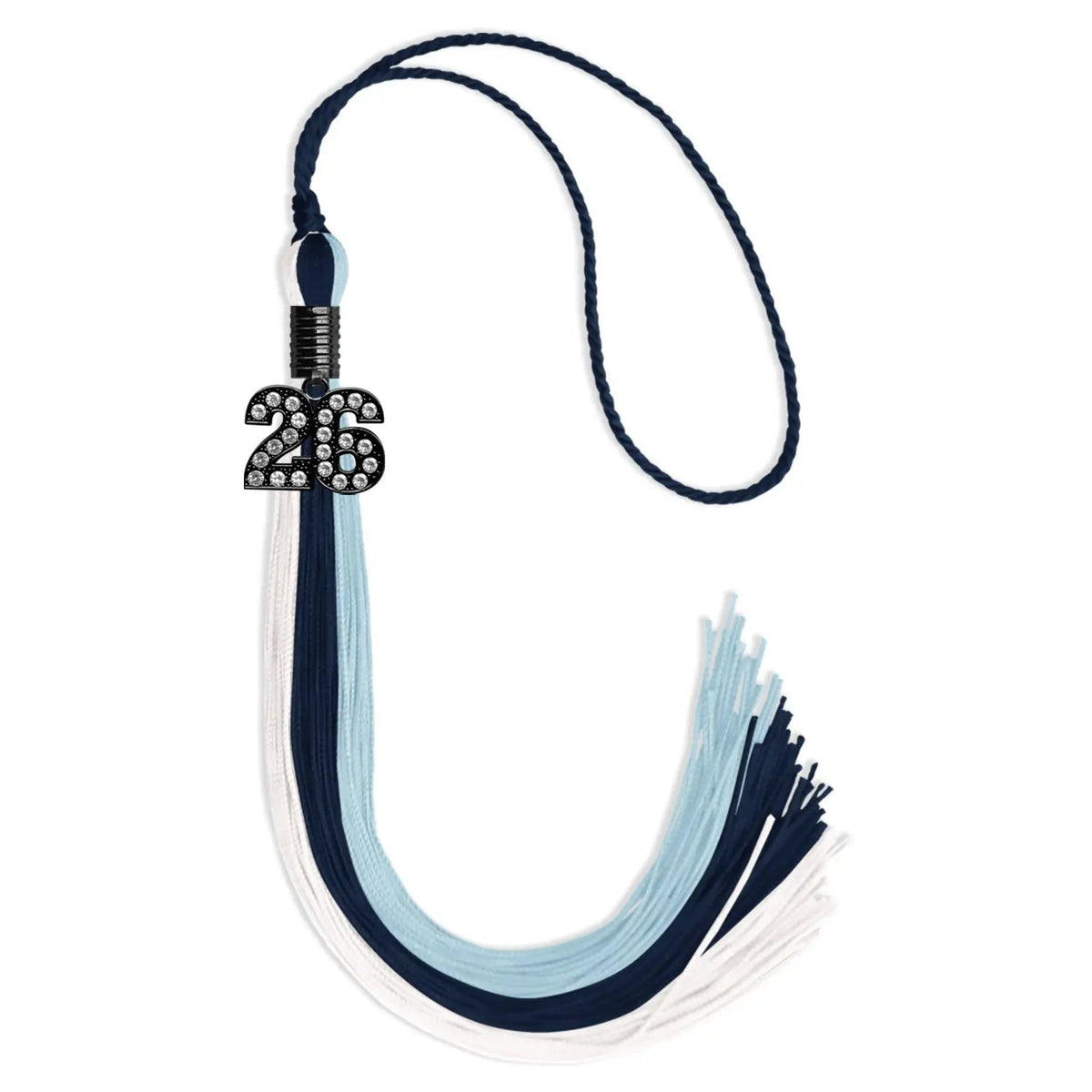 Navy Blue/Light Blue/White Graduation Tassel with Black Bling Charm - Endea Graduation