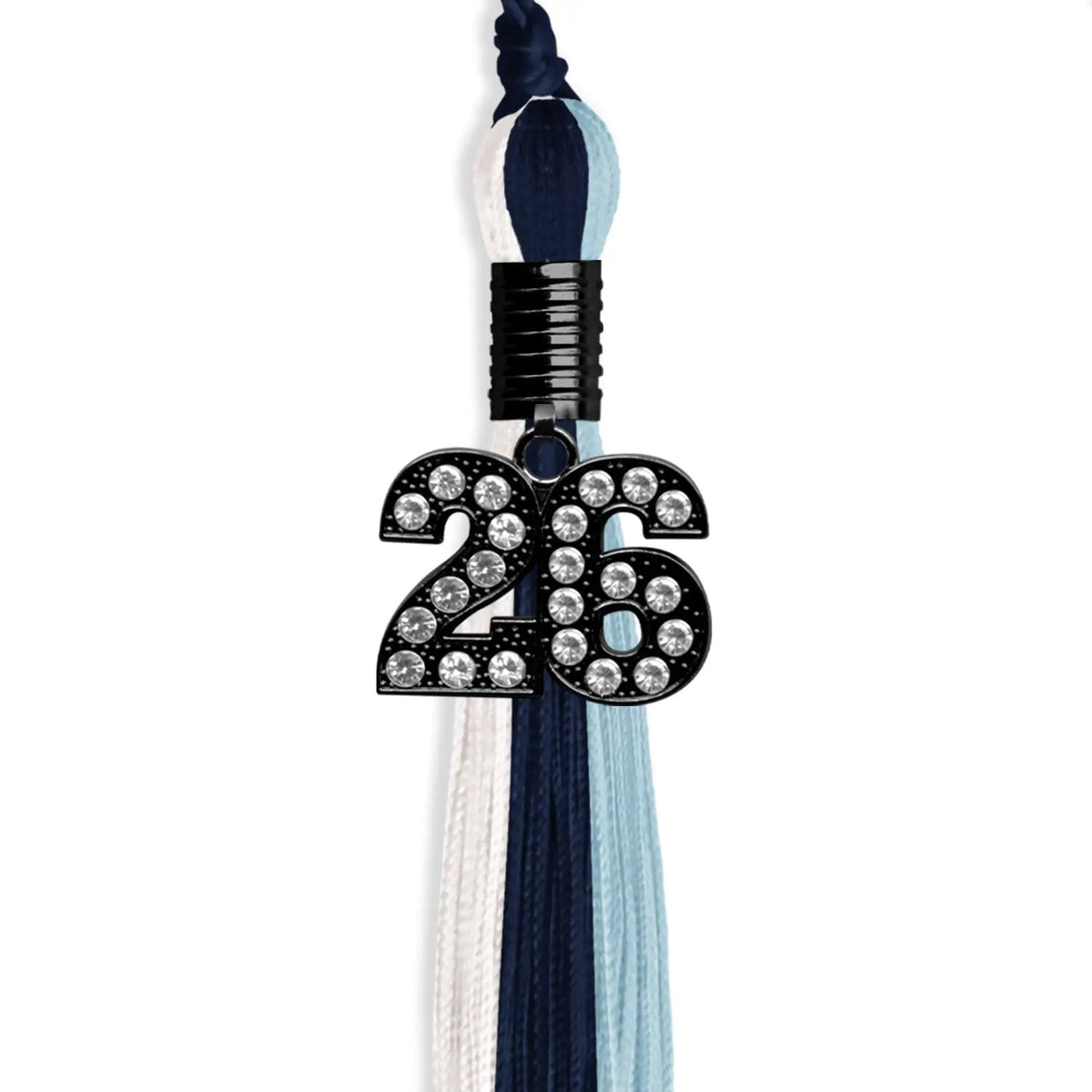 Navy Blue/Light Blue/White Graduation Tassel with Black Bling Charm - Endea Graduation