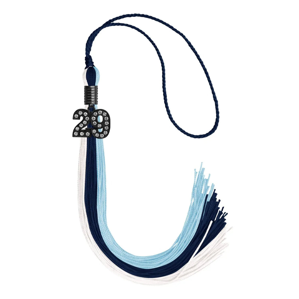 Navy Blue/Light Blue/White Graduation Tassel with Black Bling Charm - Endea Graduation