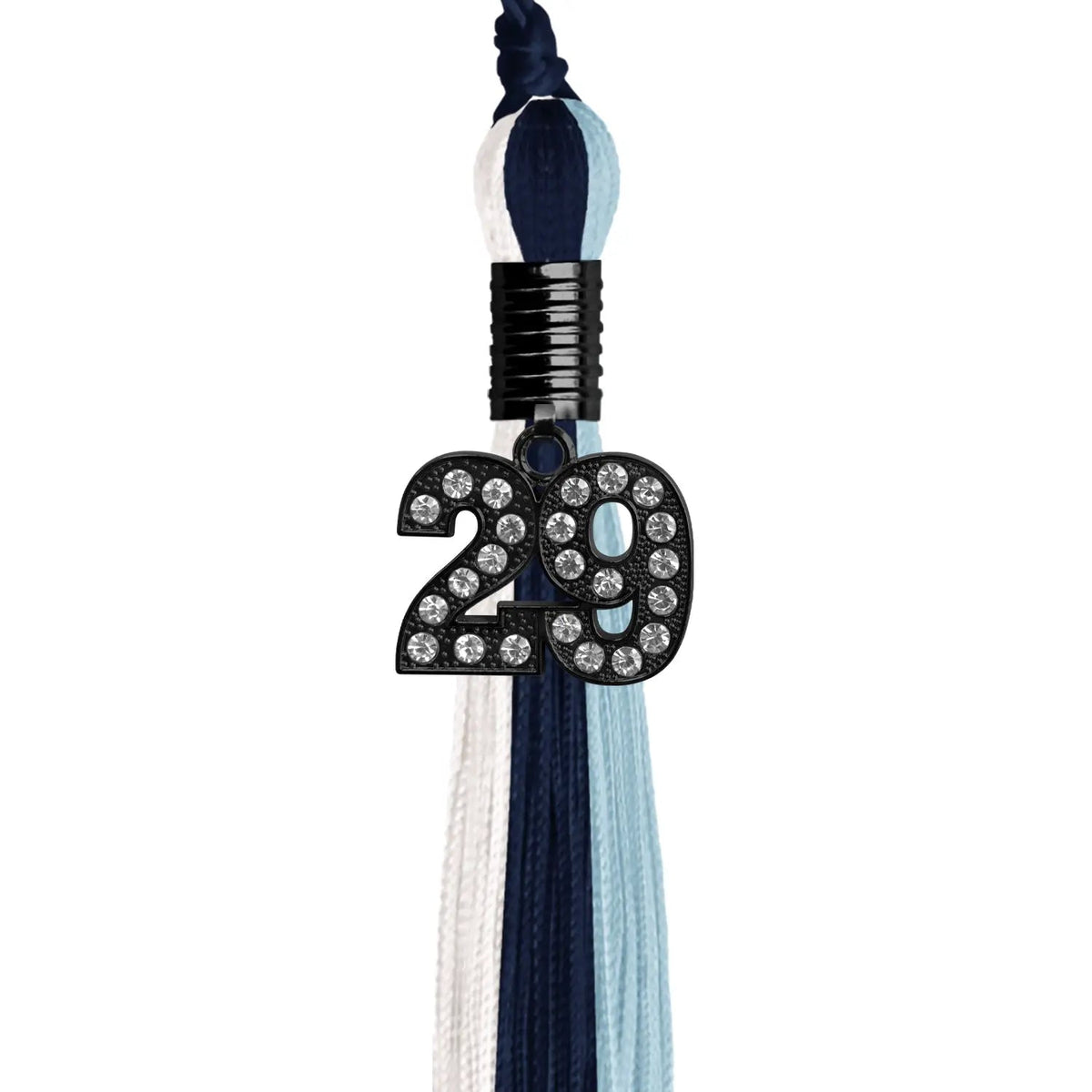 Navy Blue/Light Blue/White Graduation Tassel with Black Bling Charm - Endea Graduation