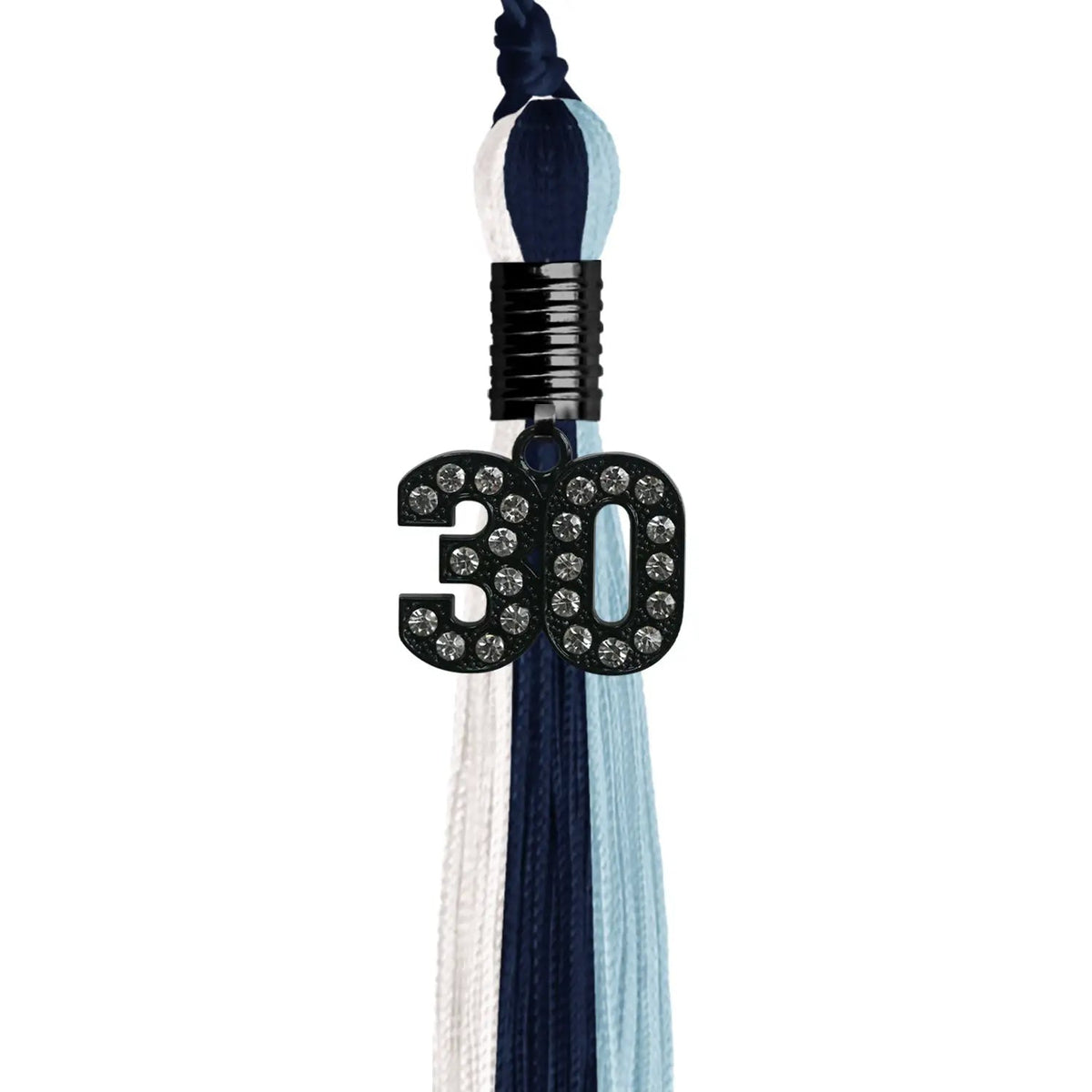 Navy Blue/Light Blue/White Graduation Tassel with Black Bling Charm - Endea Graduation