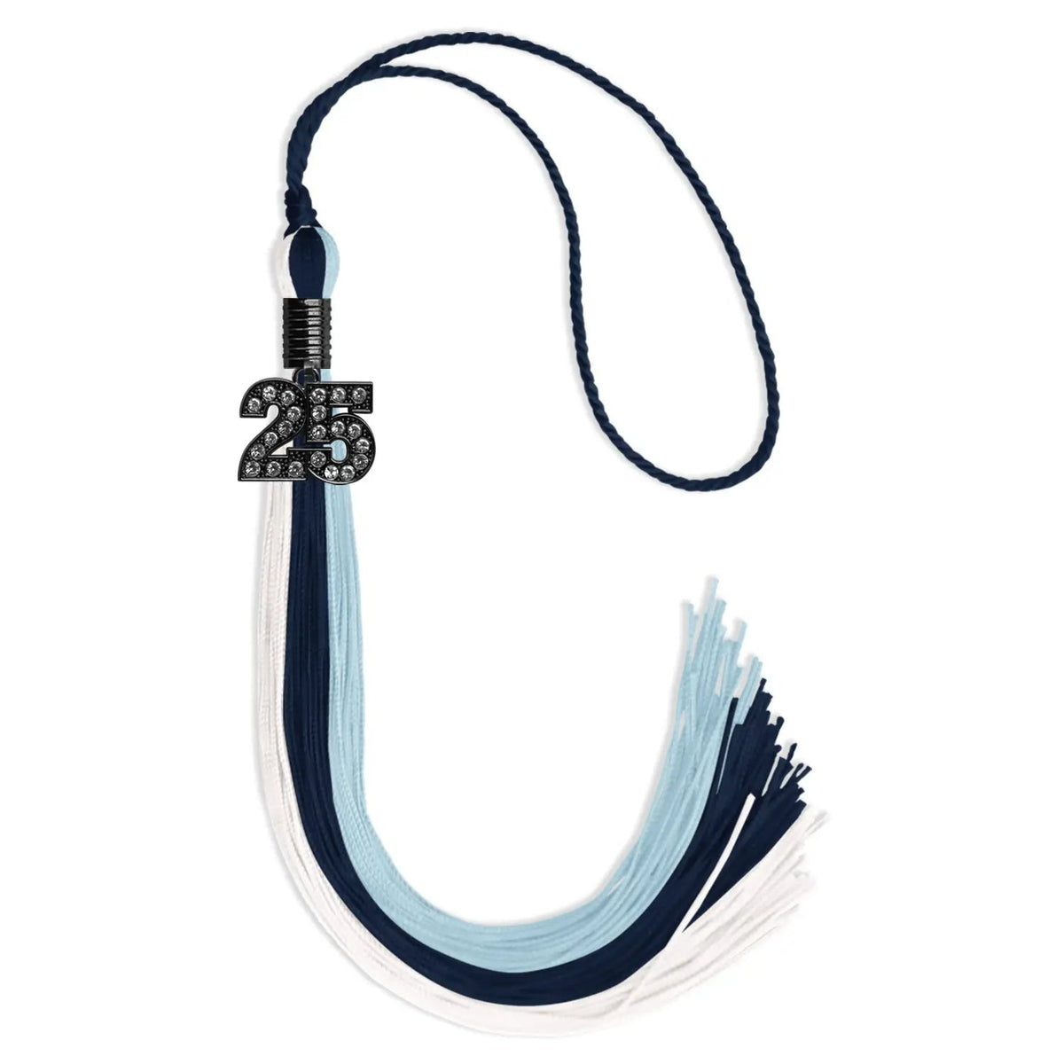 Navy Blue/Light Blue/White Graduation Tassel with Black Bling Charm - Endea Graduation
