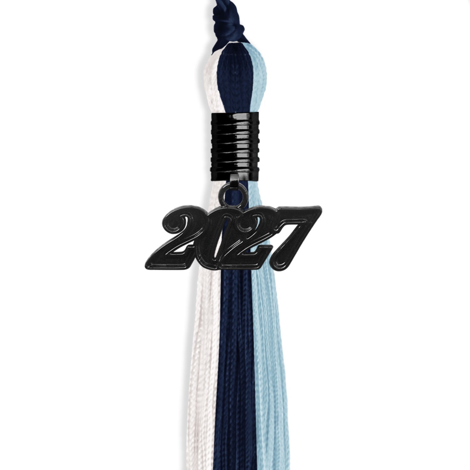 Navy Blue/Light Blue/White Graduation Tassel with Black Date Drop - Endea Graduation