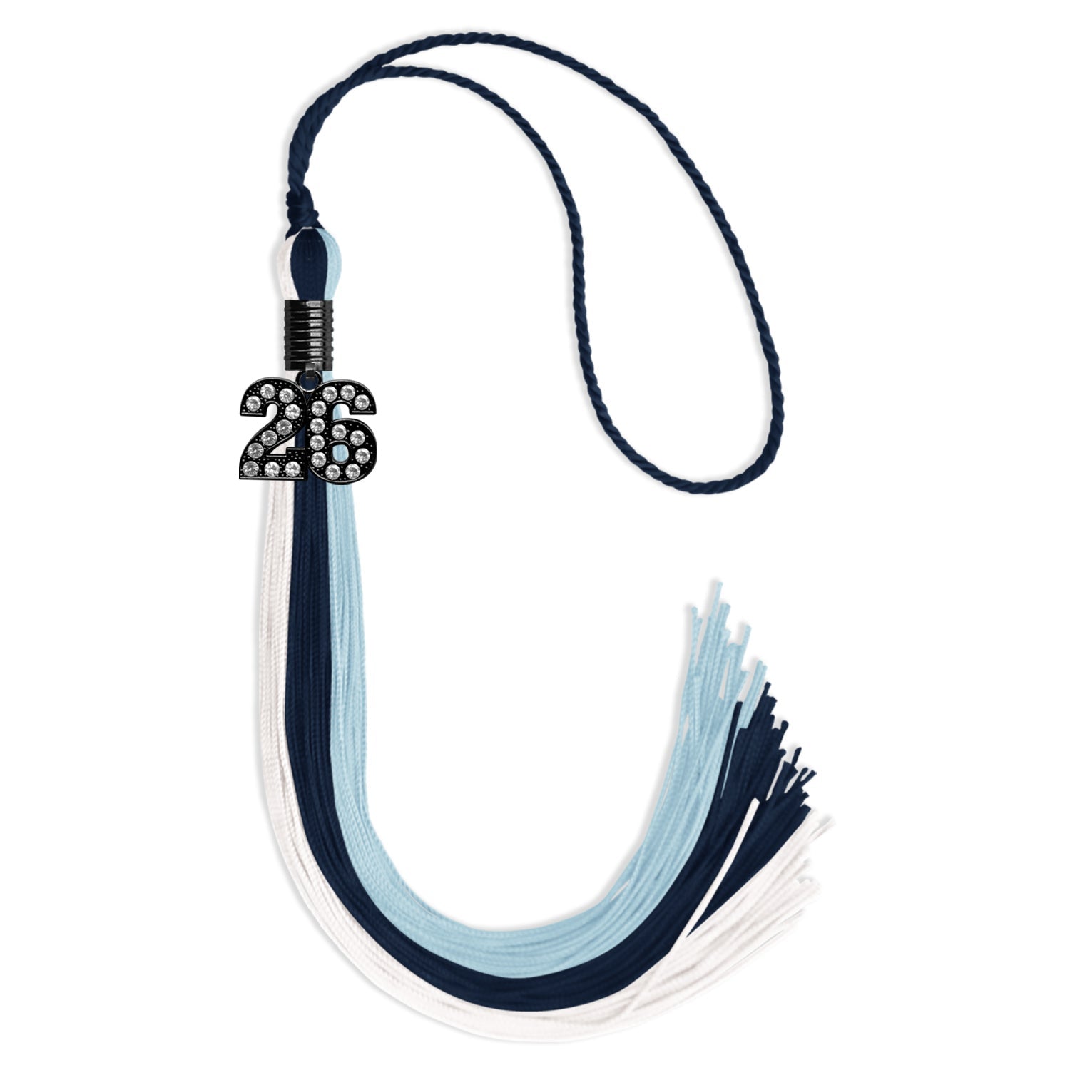 Navy Blue/Light Blue/White Graduation Tassel with Black Date Drop - Endea Graduation