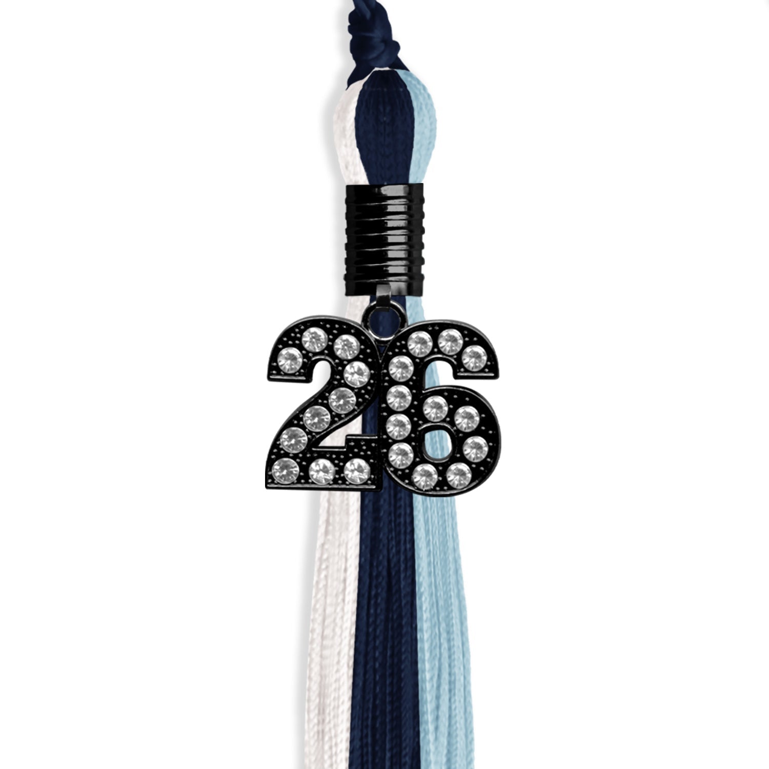 Navy Blue/Light Blue/White Graduation Tassel with Black Date Drop - Endea Graduation
