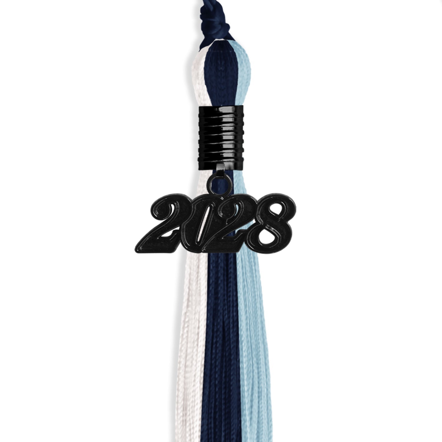 Navy Blue/Light Blue/White Graduation Tassel with Black Date Drop - Endea Graduation
