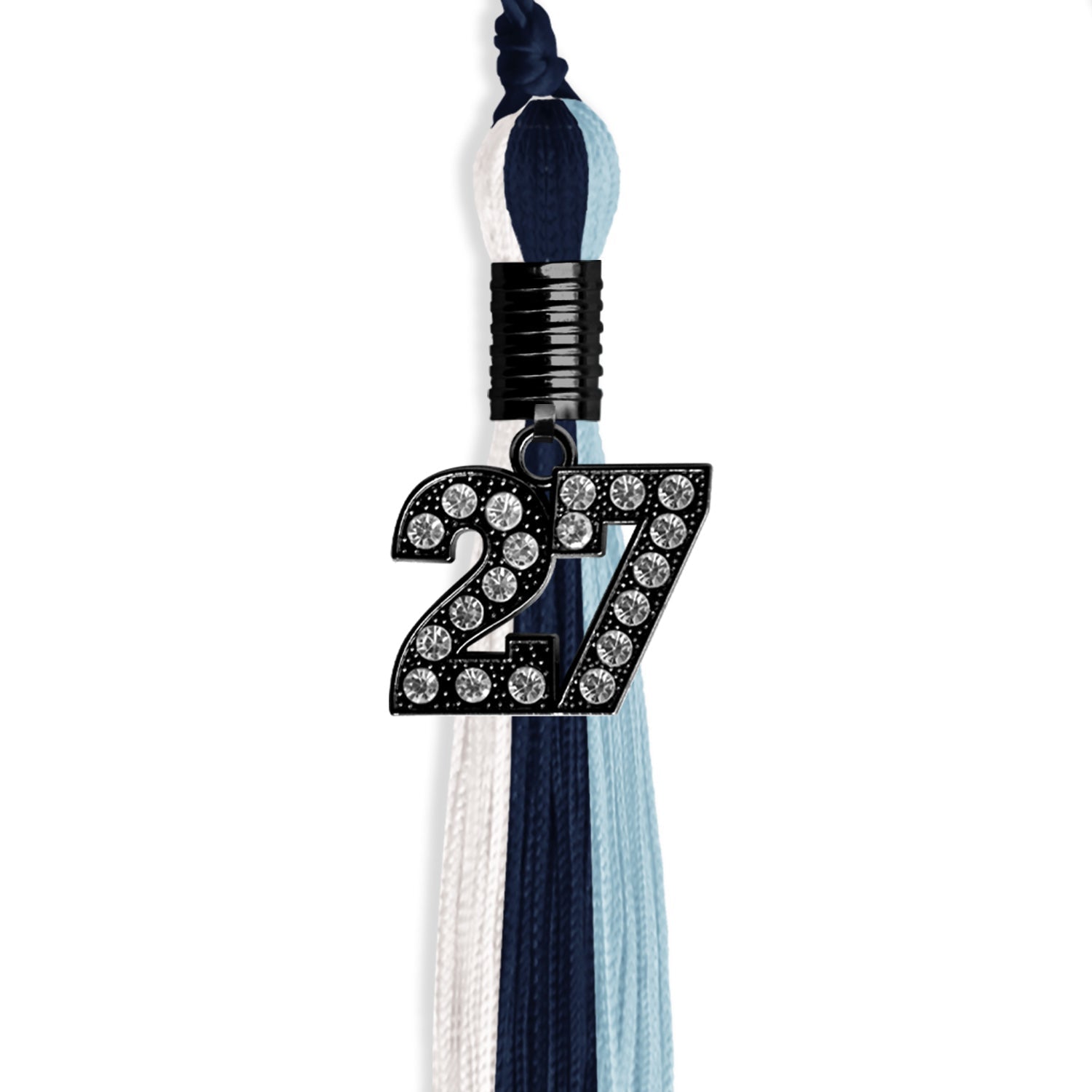 Navy Blue/Light Blue/White Graduation Tassel with Black Date Drop - Endea Graduation