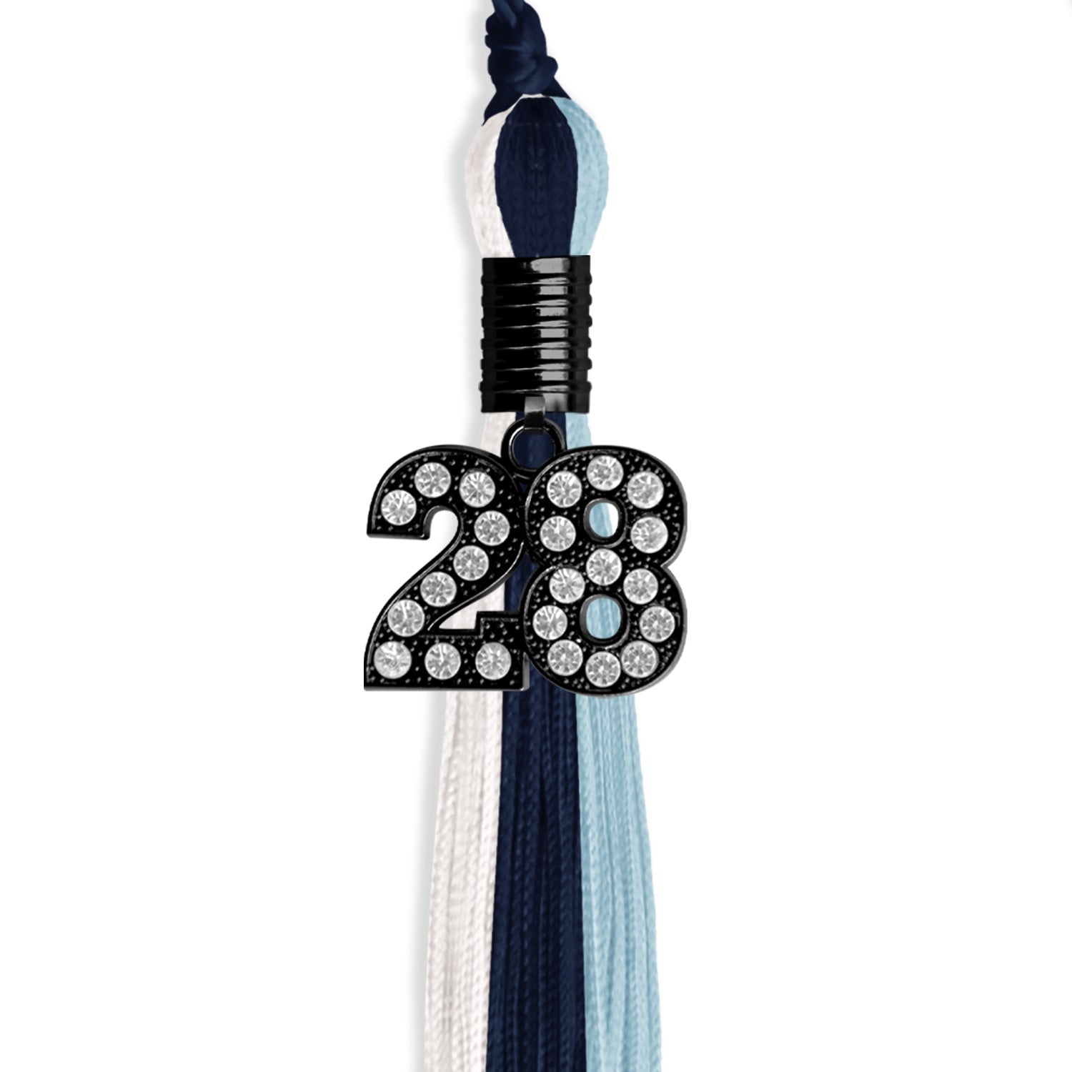 Navy Blue/Light Blue/White Graduation Tassel with Black Date Drop - Endea Graduation