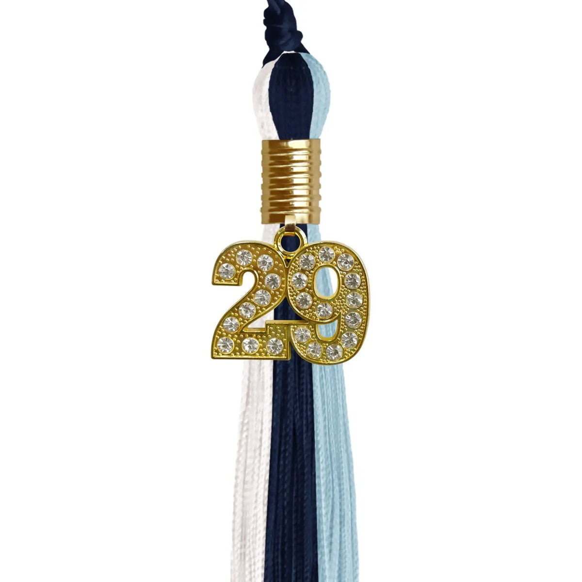 Navy Blue/Light Blue/White Graduation Tassel with Gold Bling Charm - Endea Graduation
