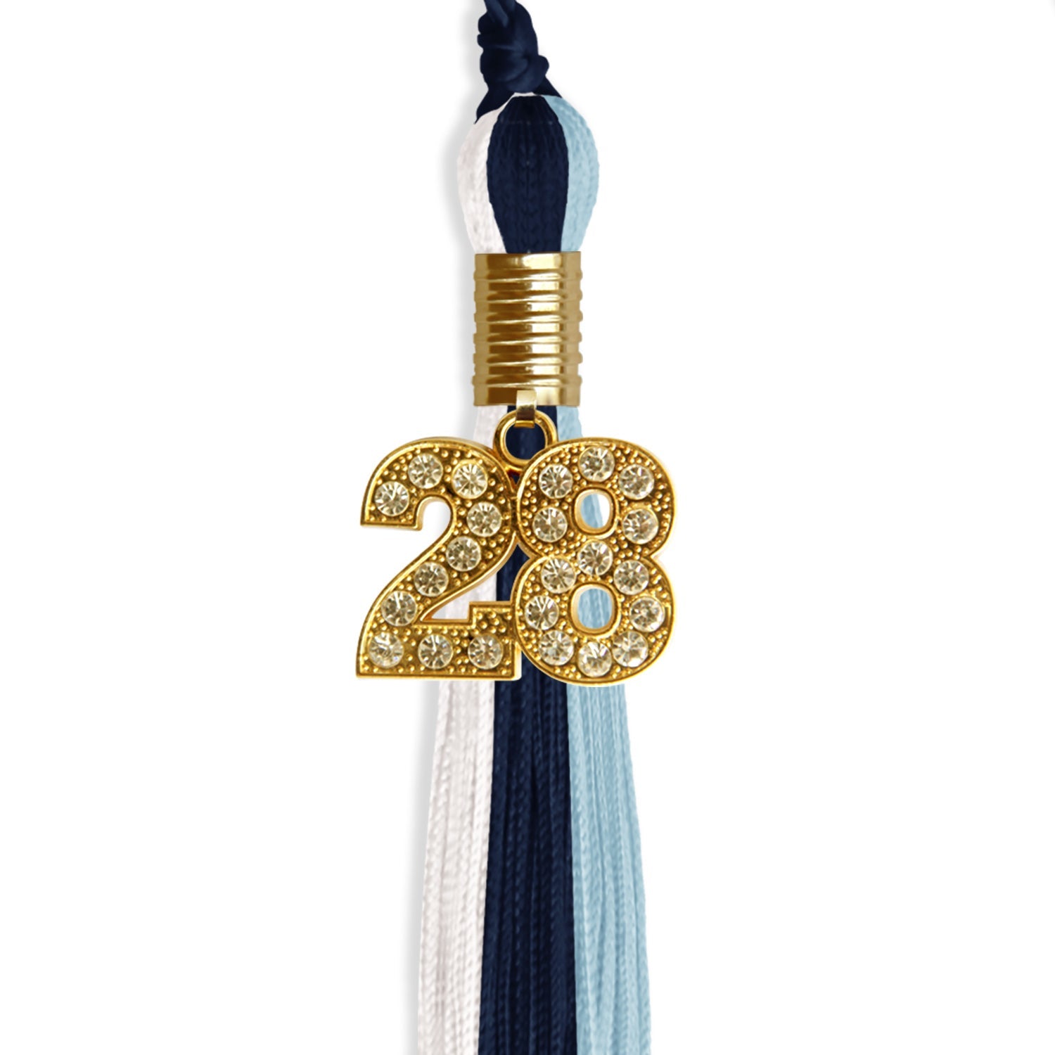 Navy Blue/Light Blue/White Graduation Tassel with Gold Date Drop - Endea Graduation