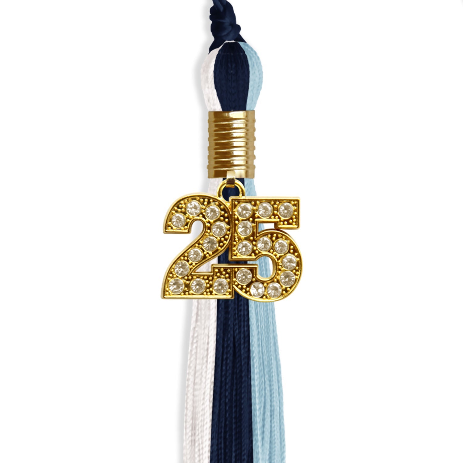 Navy Blue/Light Blue/White Graduation Tassel with Gold Date Drop - Endea Graduation