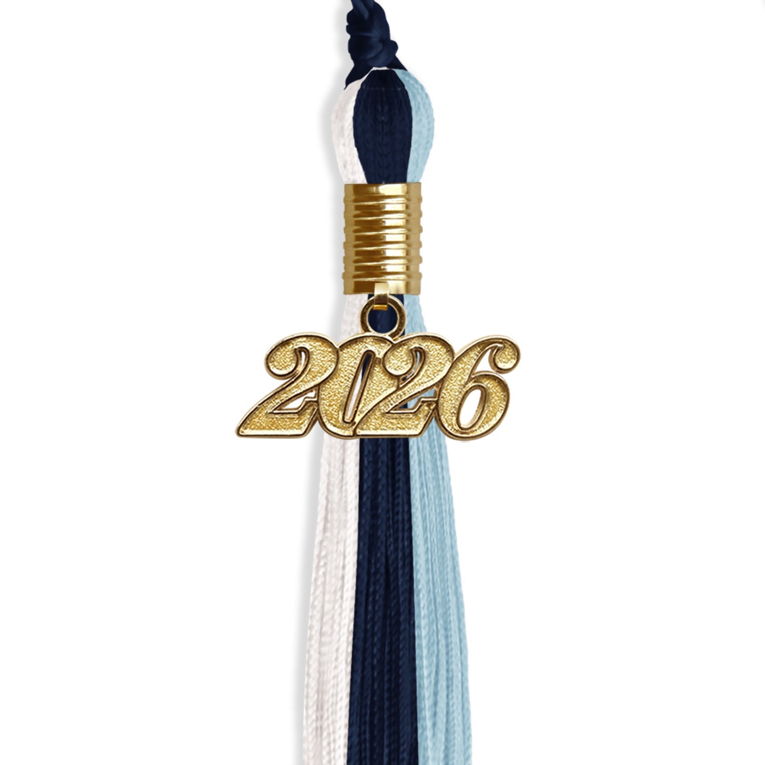Navy Blue/Light Blue/White Graduation Tassel with Gold Date Drop - Endea Graduation