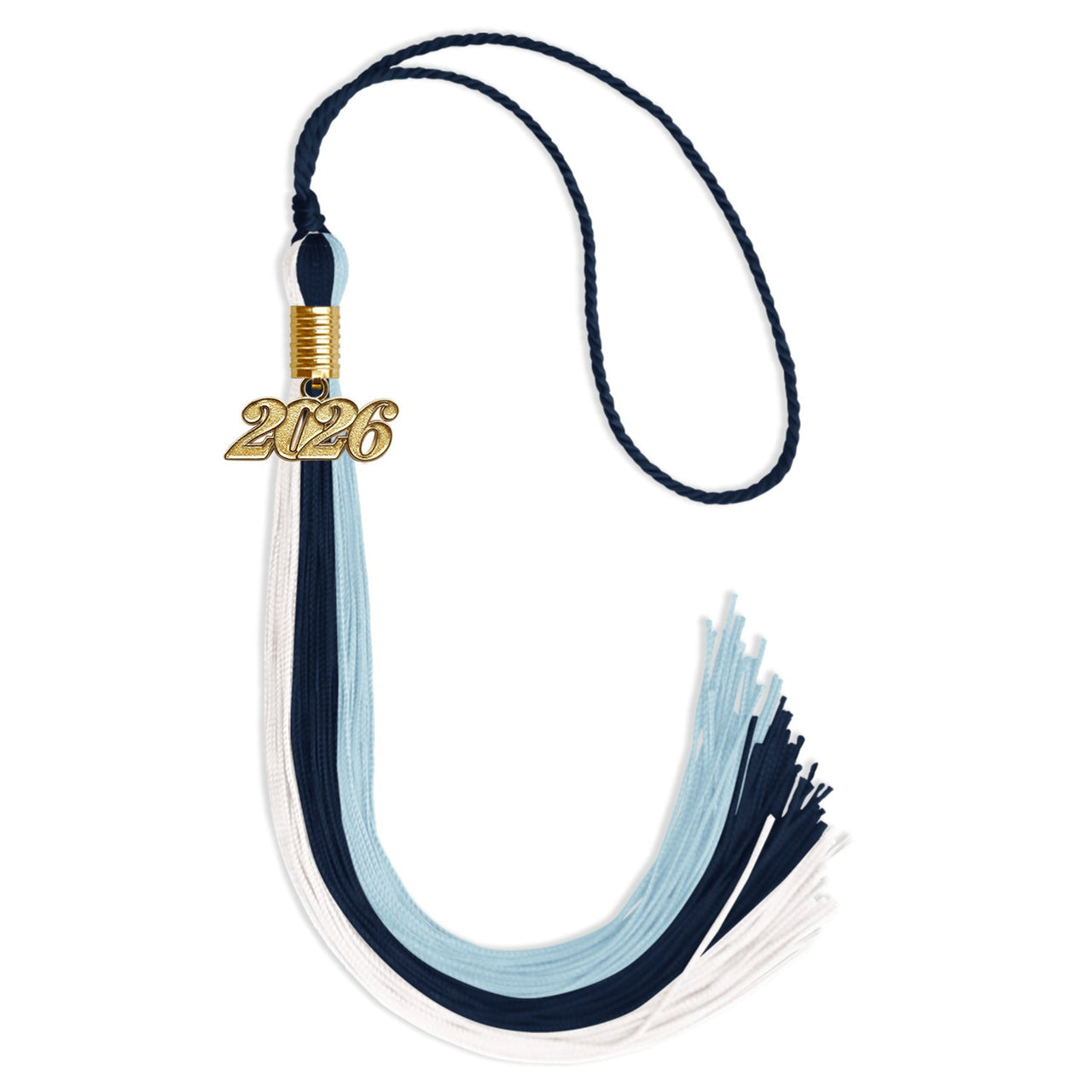 Navy Blue/Light Blue/White Graduation Tassel with Gold Date Drop - Endea Graduation