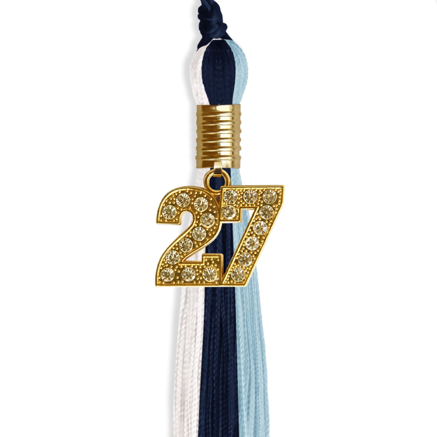 Navy Blue/Light Blue/White Graduation Tassel with Gold Date Drop - Endea Graduation
