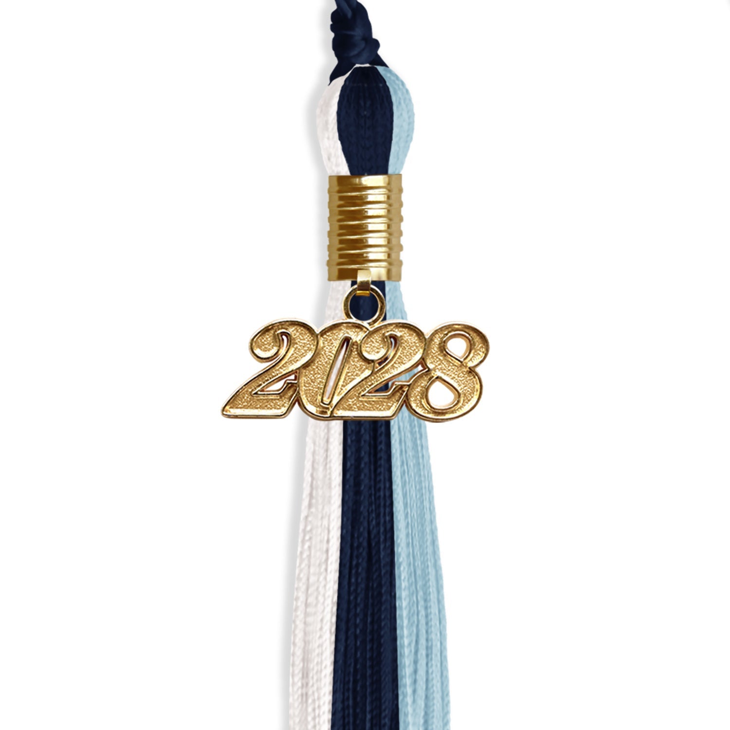 Navy Blue/Light Blue/White Graduation Tassel with Gold Date Drop - Endea Graduation