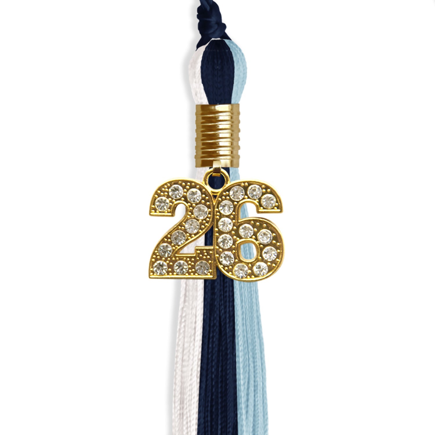 Navy Blue/Light Blue/White Graduation Tassel with Gold Date Drop - Endea Graduation