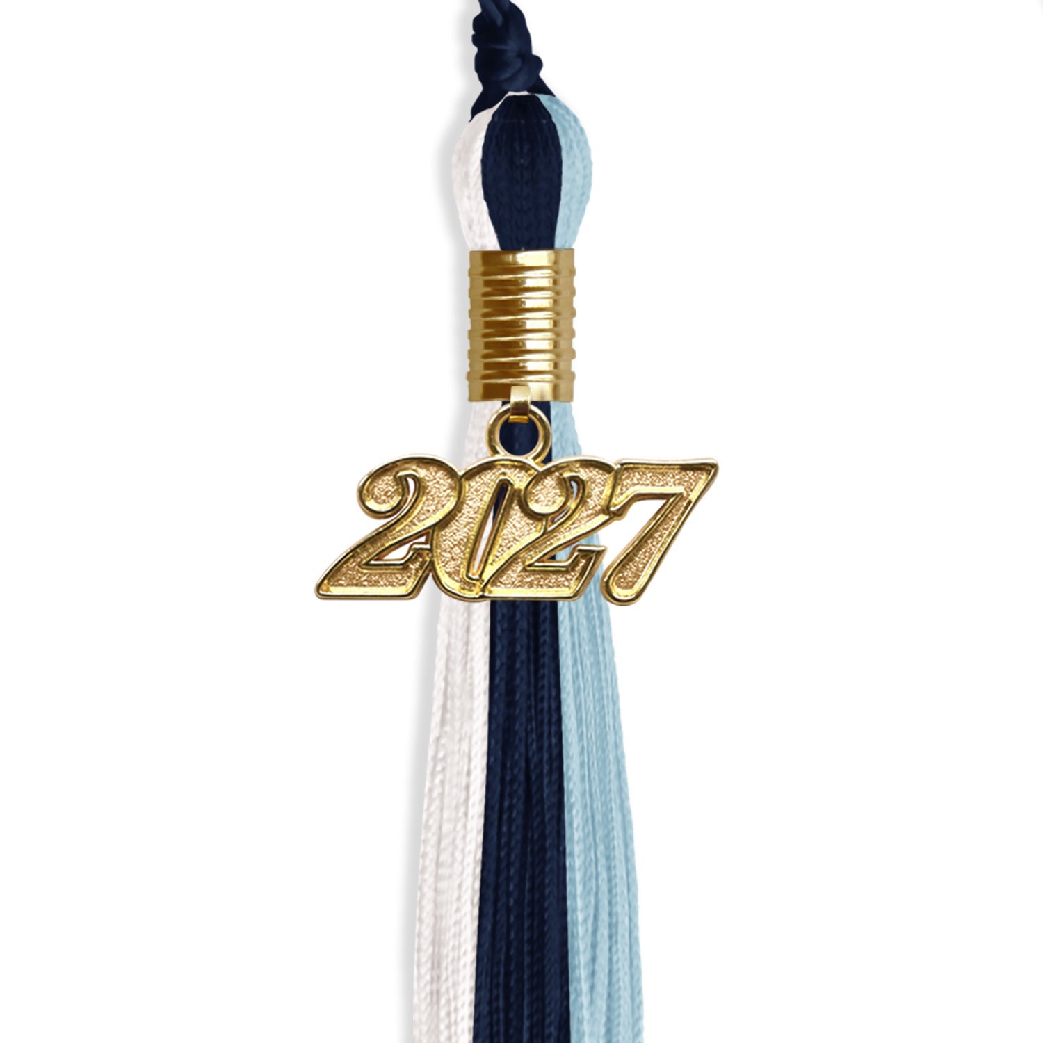 Navy Blue/Light Blue/White Graduation Tassel with Gold Date Drop - Endea Graduation